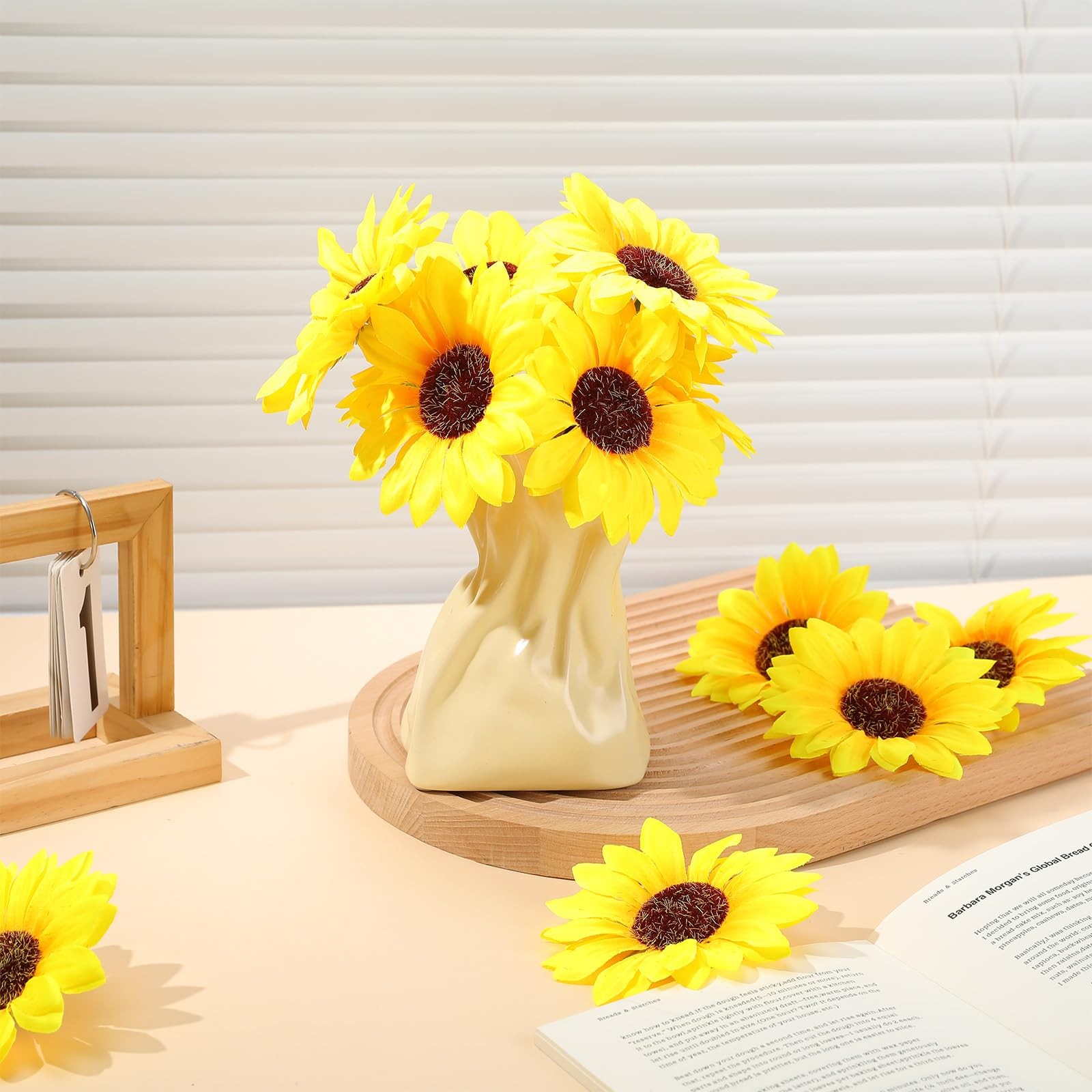 60 Pcs Artificial Sunflowers with Stems – 4 Inches Realistic Silk Fabric Flow…
