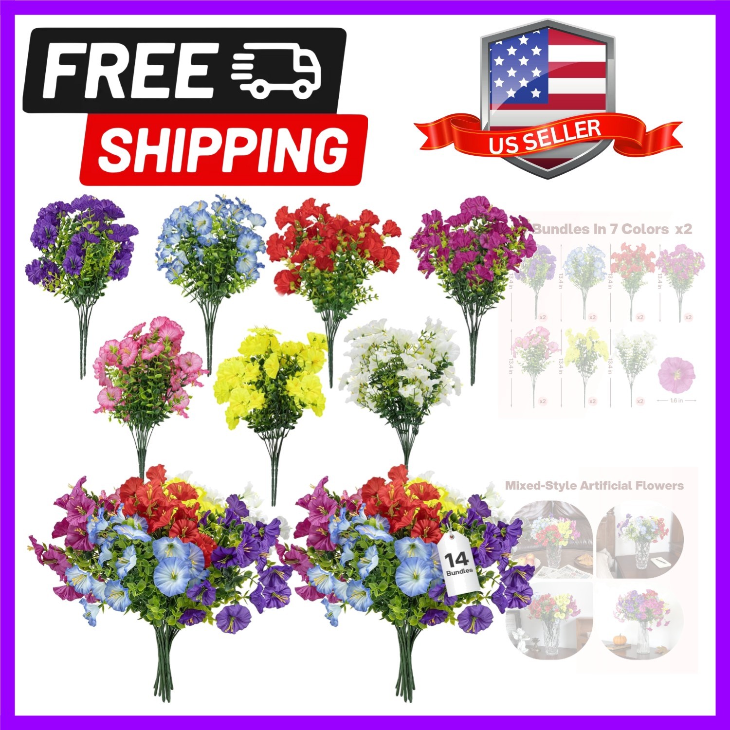Elegant 14-Bundle Faux Petunias – UV Resistant Artificial Flowers for Outdoors