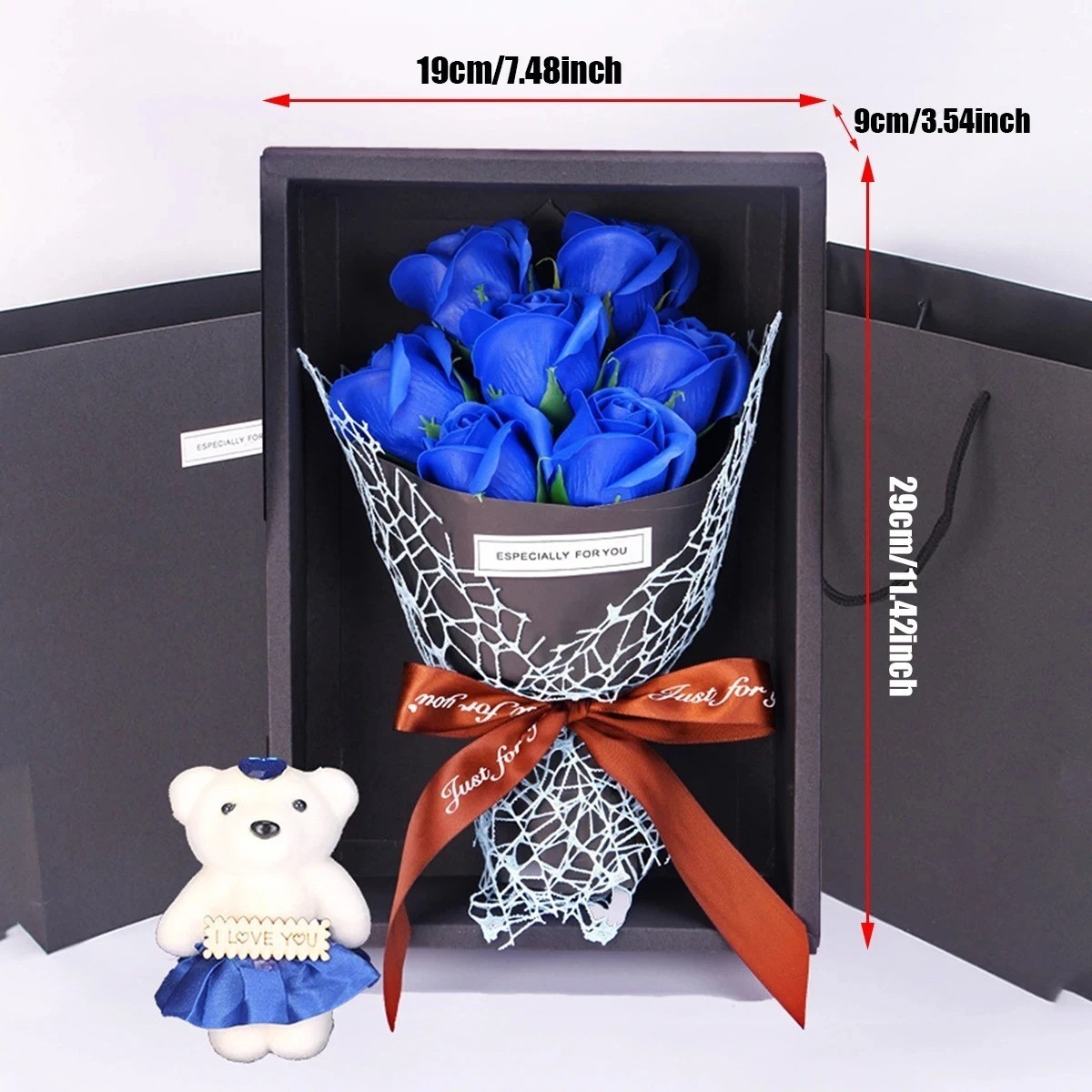 7 Rose Soap Flower Bouquet Bear Gift Box Valentine Birthday Mother’s Day Gift