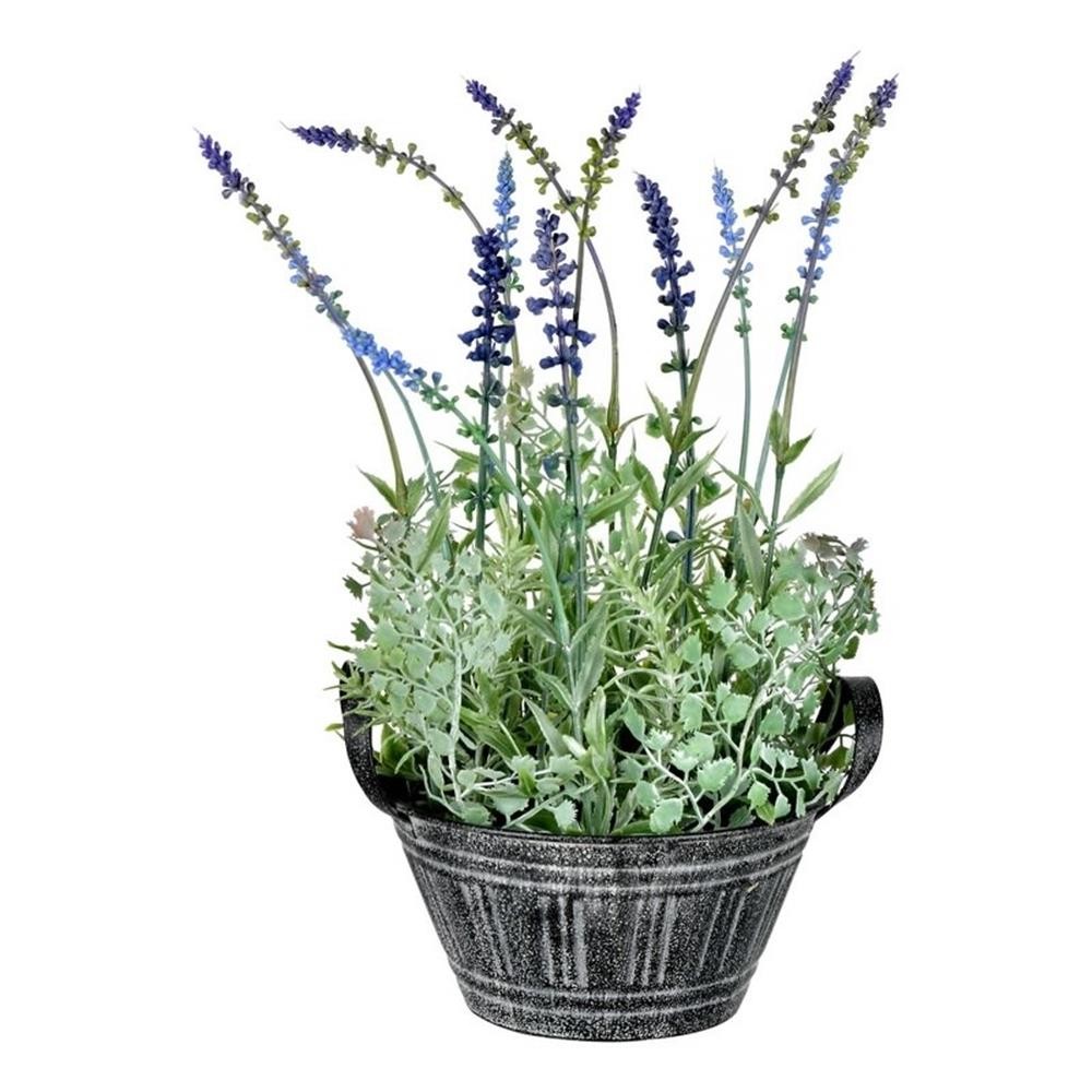 Vickerman 14.5″ Plastic Artificial Lavender with Galvanized Pot in Green/Blue