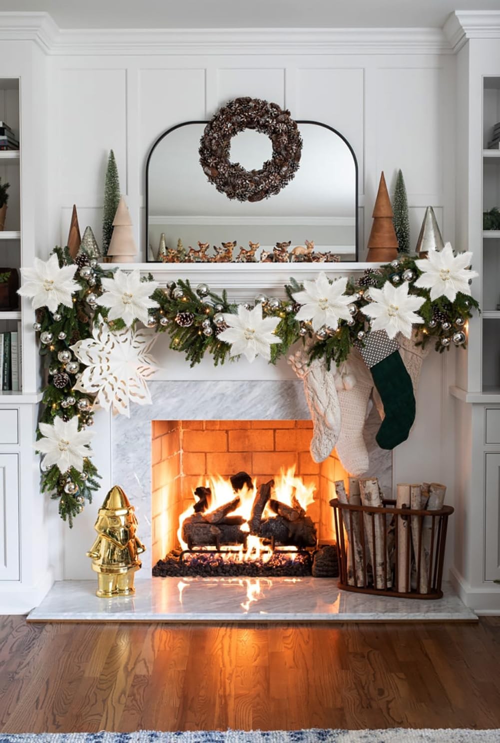 4 PCS 11.8 Inch White Artificial Christmas Poinsettia Fake Flowers Spray Pick