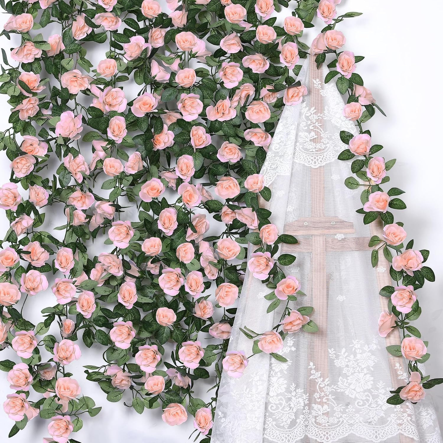 8 Pack 64 FT Pink Flower Artificial Rose Vines Roses Fake Vine Flowers Plants Pa