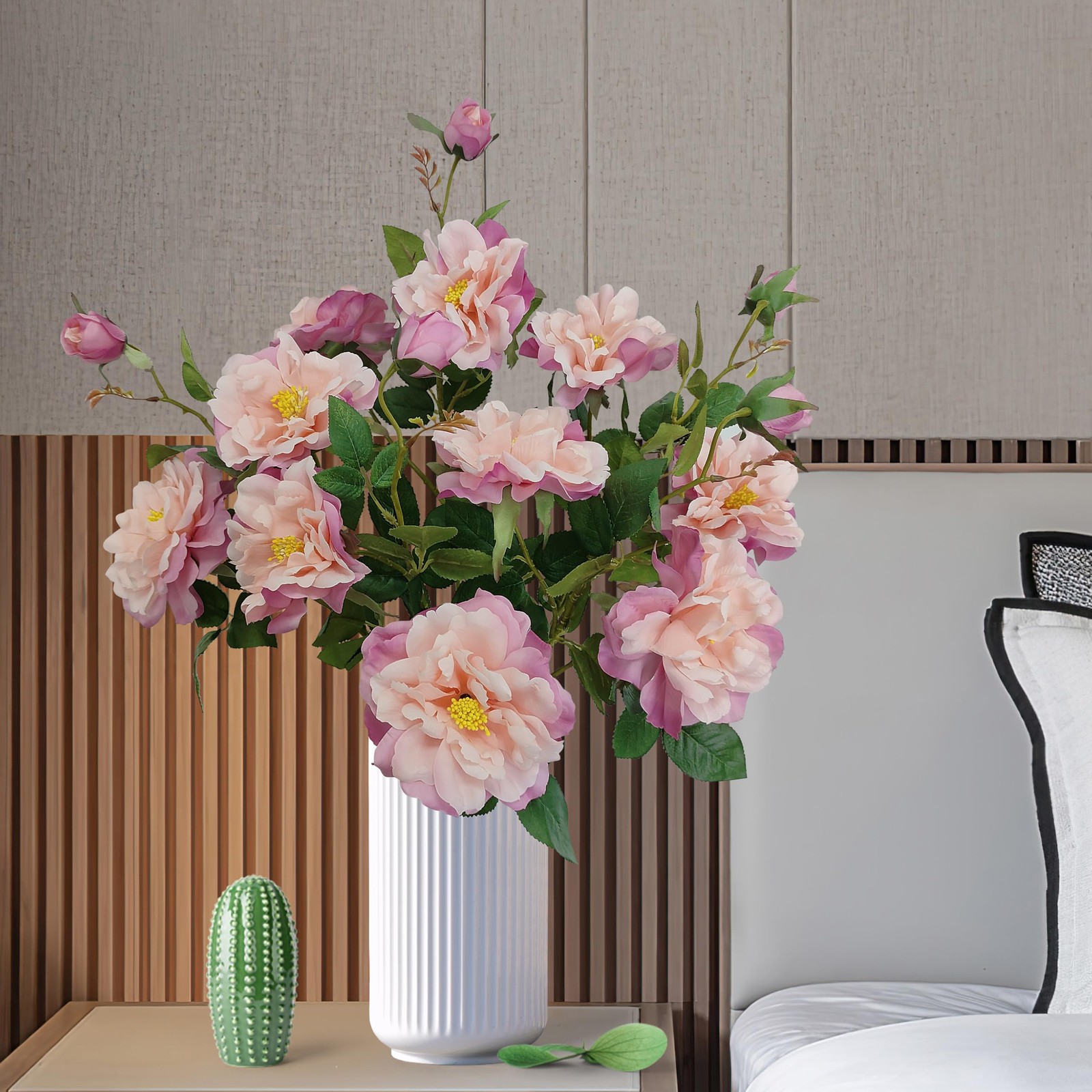 Pink Silk Roses with Stems Real Look, 5 pcs Fake Roses Artificial Flowers,Fau…