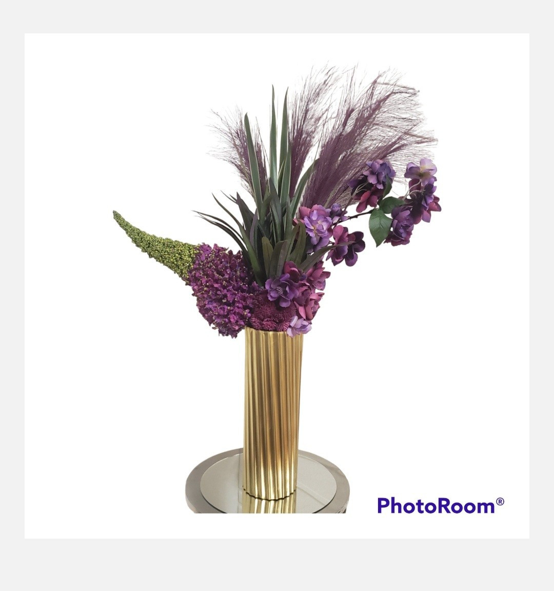 Modern Flowers Arrangement In Metal Vase