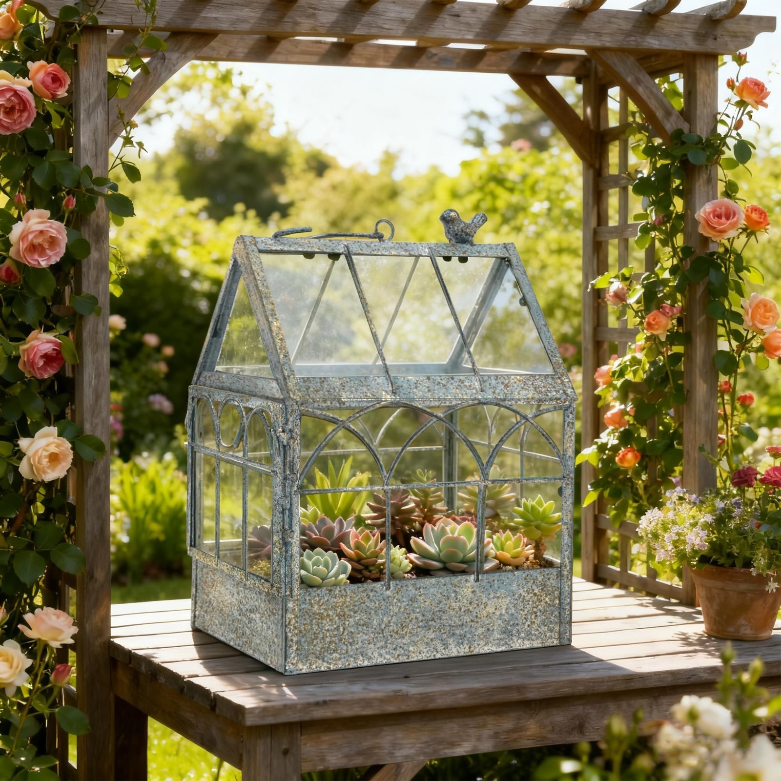 Large Glass Terrarium with Lid – Geometric Indoor Planter for Succulents, Ferns,