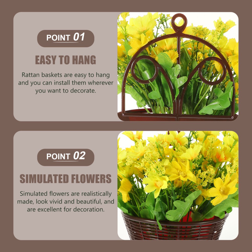 Realistic Yellow Artificial Flower Basket for Door Hanging Decorative Display