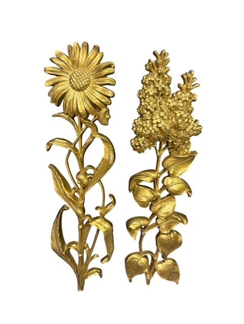 Vintage Syroco Gold Floral Wall Plaques Pair MCM Hollywood Regency 1971 USA