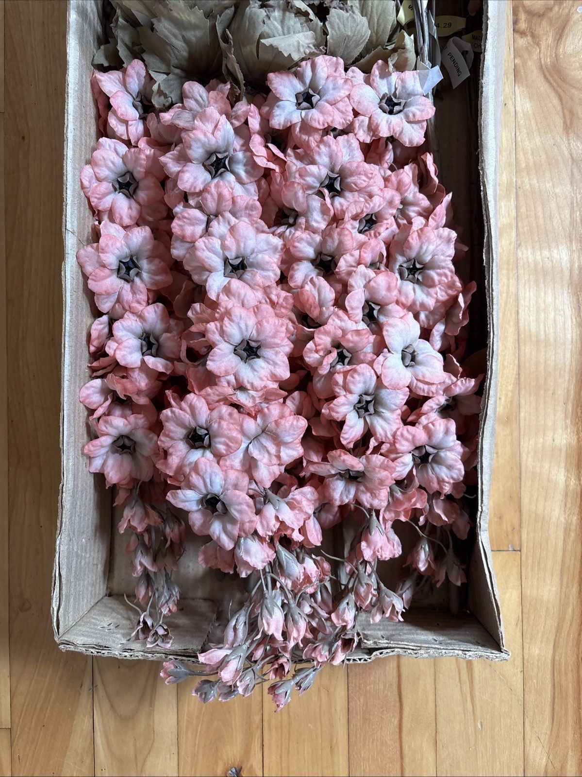 Vintage Plastic 33” Dusty Peach Larkspur Flower Stems Case of 12 New Old Stock