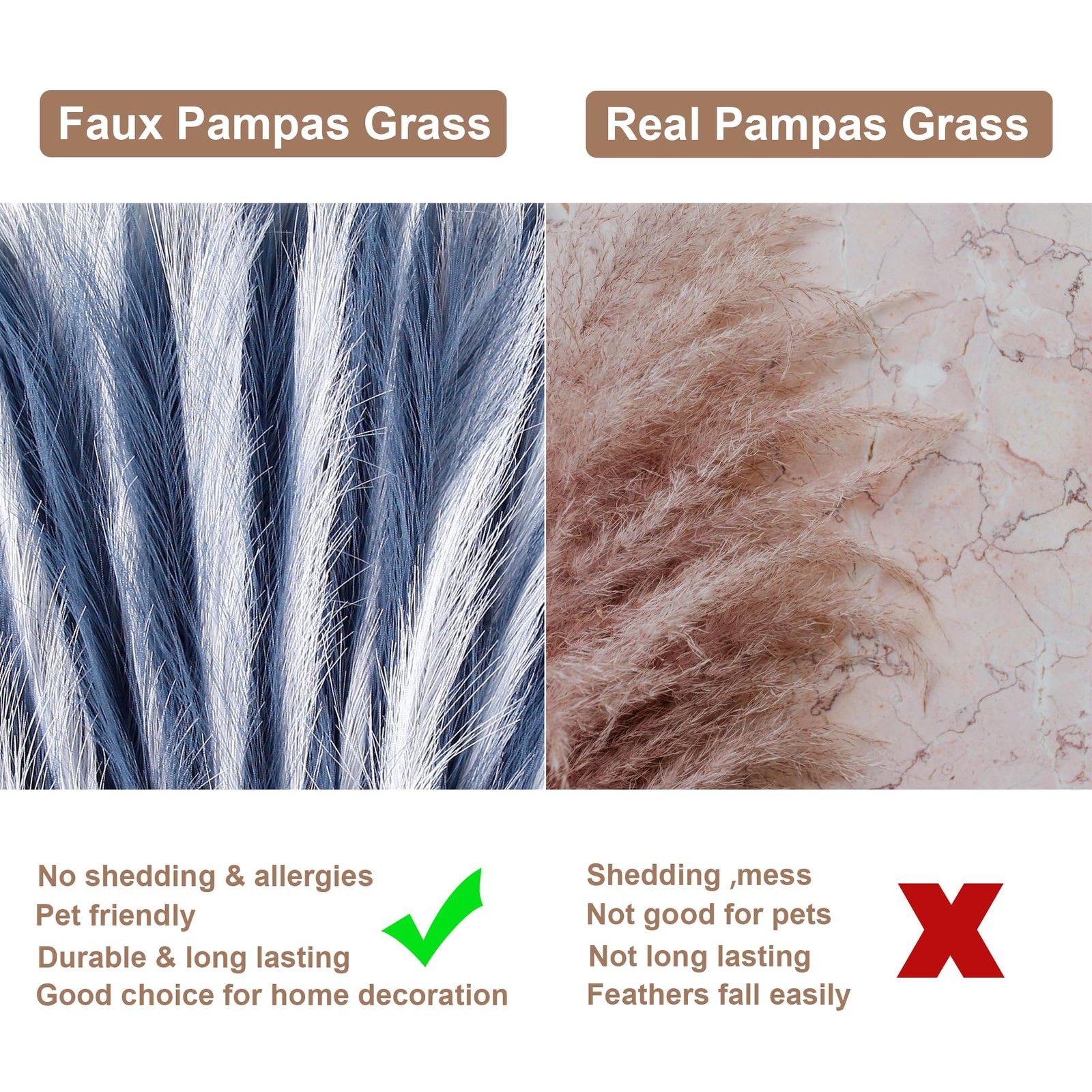 60 Pieces 21.7 Inch Faux Pampas Grass Navy Blue White Artificial Vase Filler