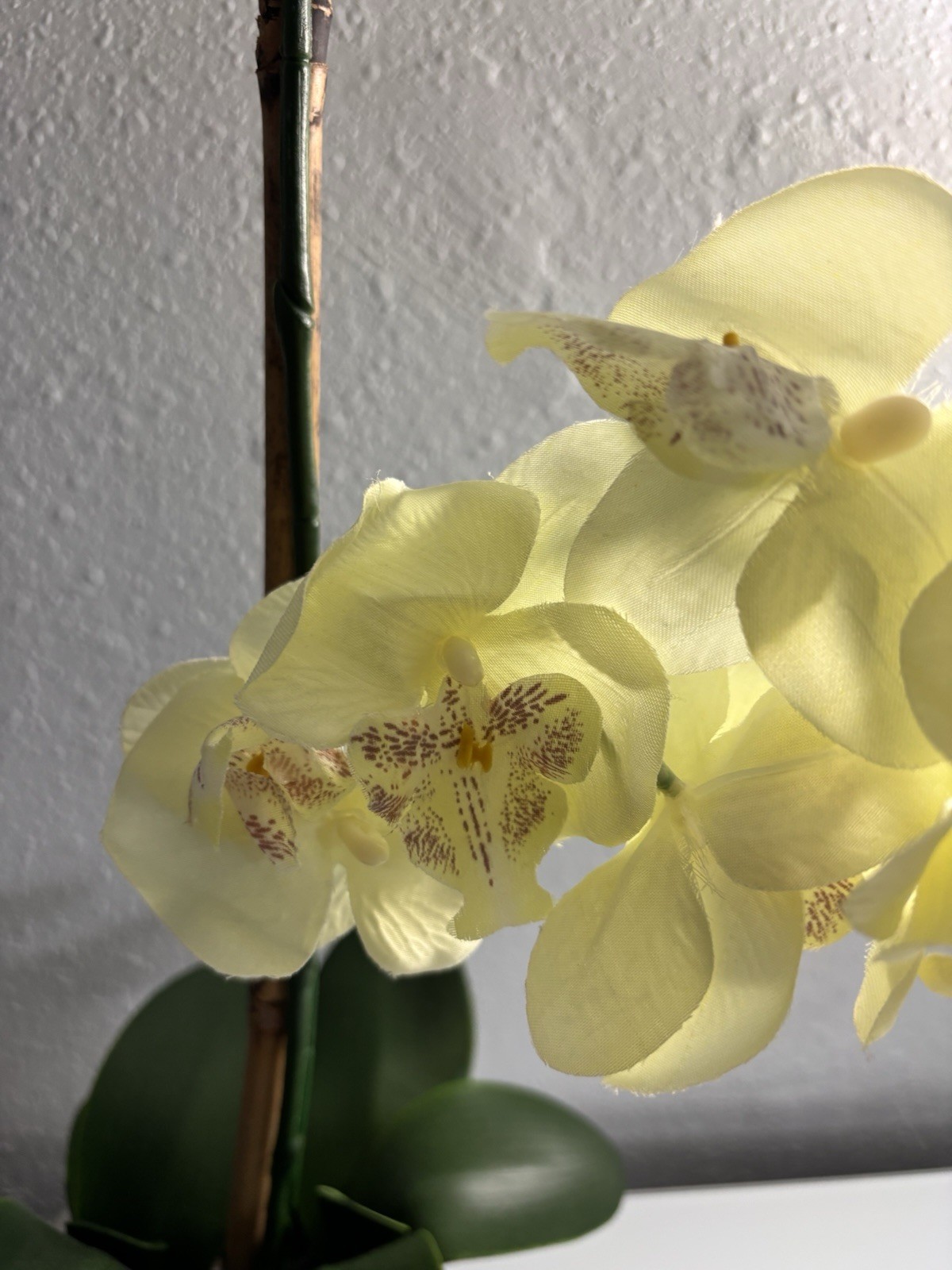 Artificial Yellow Orchid Silver Ceramic Pot Faux Phalaenopsis Floral 19”