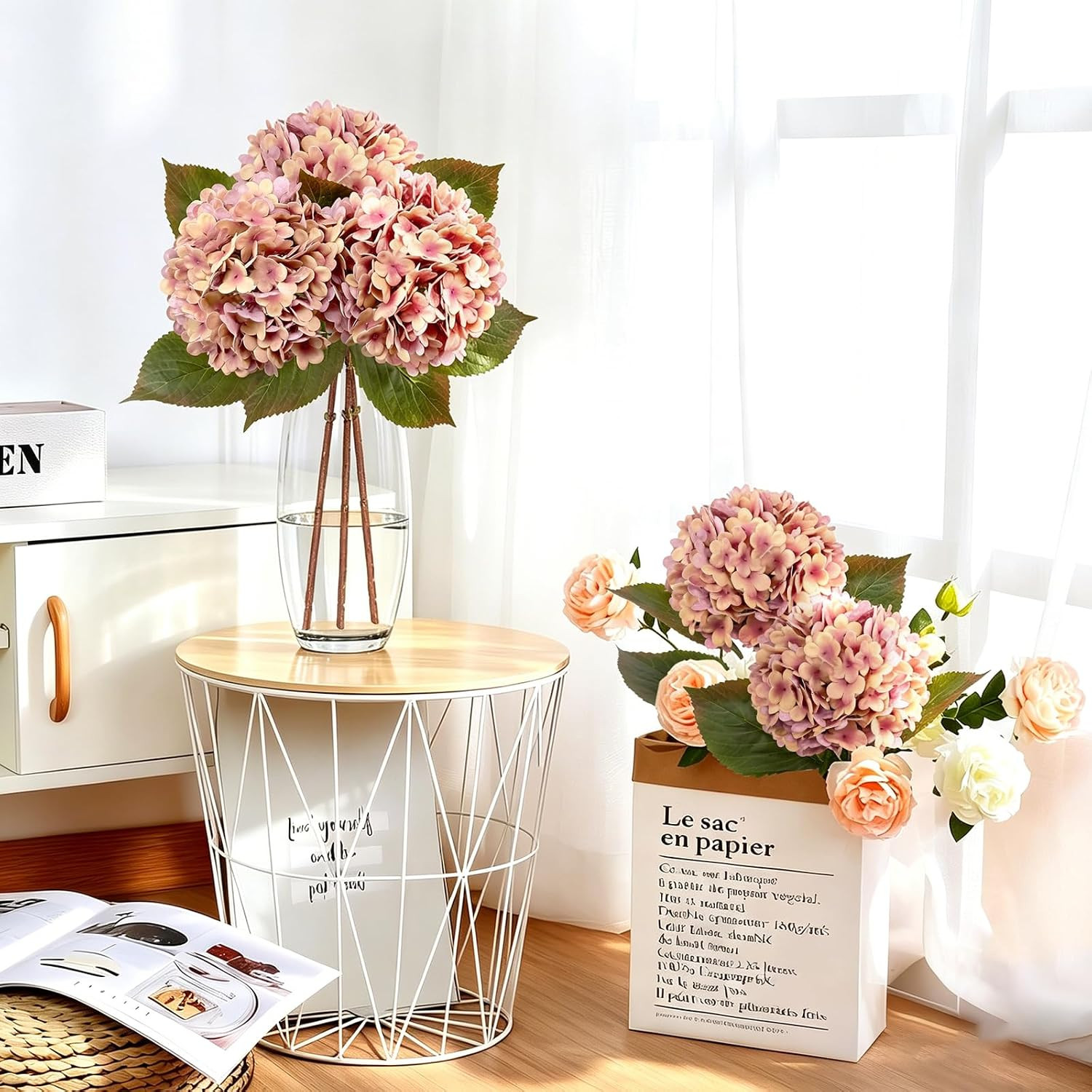 3 PCS Real Touch Hydrangea Artificial Flowers 20.5″, Fall Latex Faux Hydrangeas
