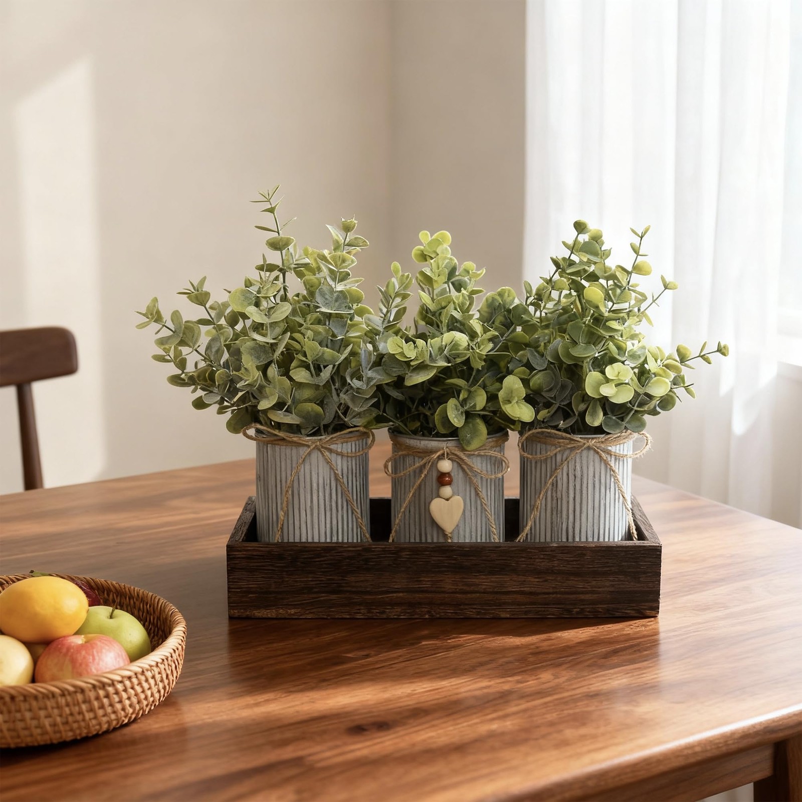 Artificial Flower Decorative Centerpiece, Frosty Green Eucalyptus Table Arran…