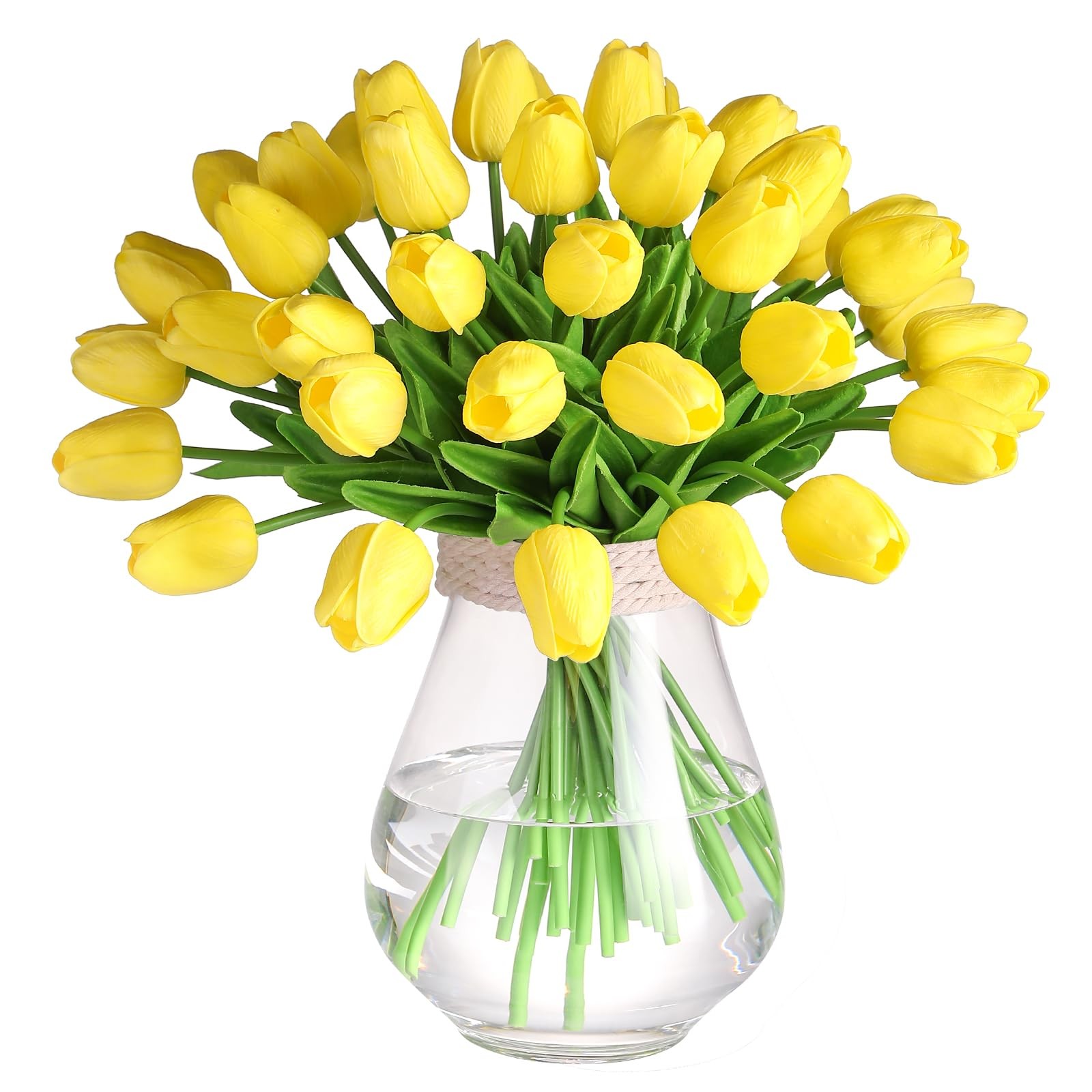 30 Pcs Artificial Tulips PU Faux Flowers, Yellow Real Touch Fake Tulips for V…
