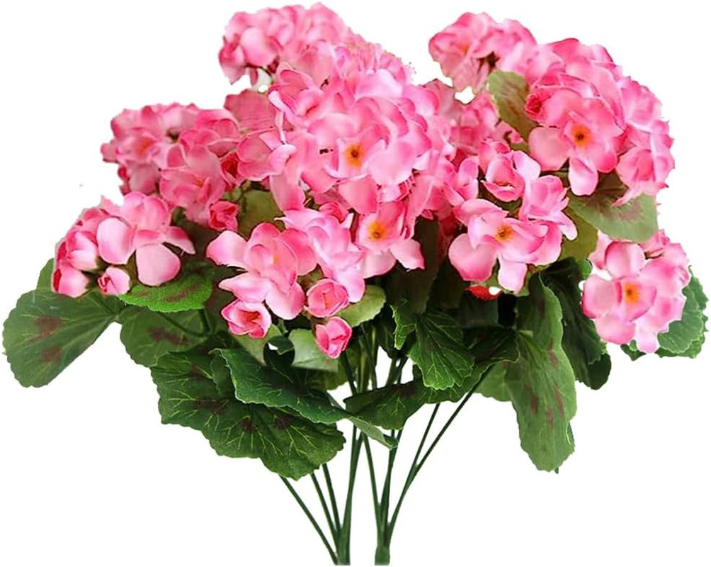 Artificial Pink Geraniums Outdoor Silk Flowers Artificial Geranium Bush Faux Flo
