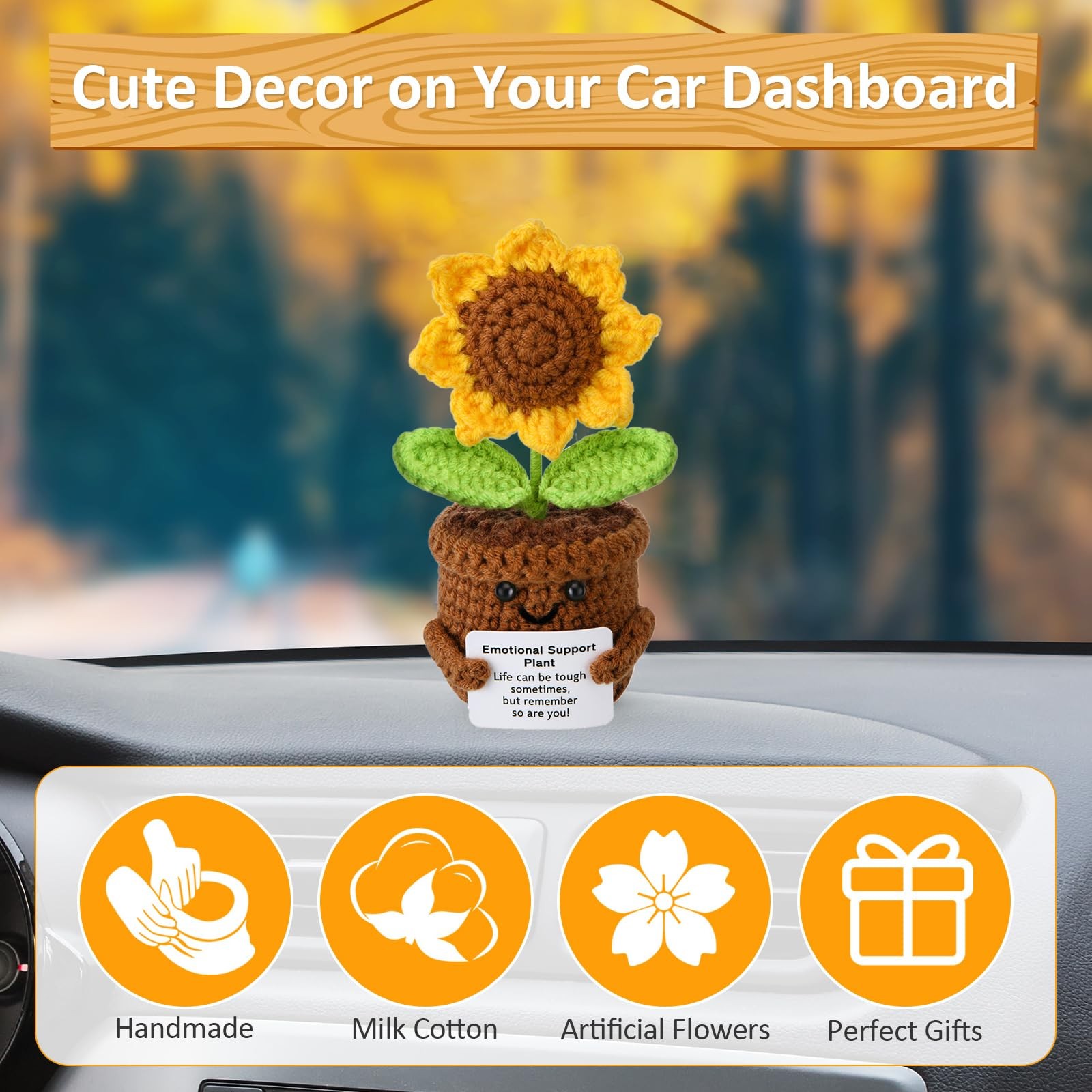 Emotional Support Plush Plant Crochet Sunflower Gifts for Women Mom Teacher C…