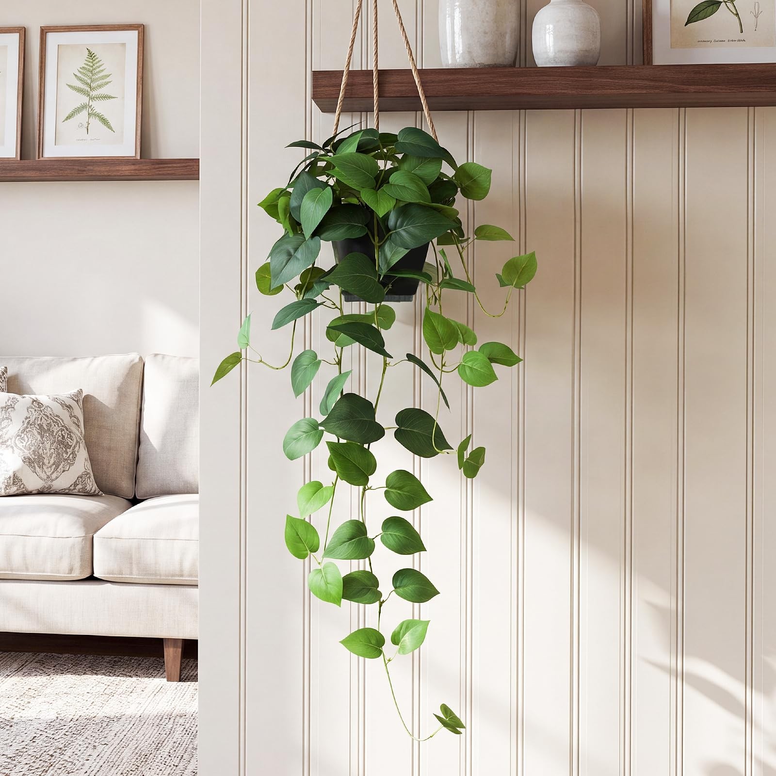 Fake Pothos Hanging Plants 33 Inch Potted Artificial Faux Silk Vines Indoor