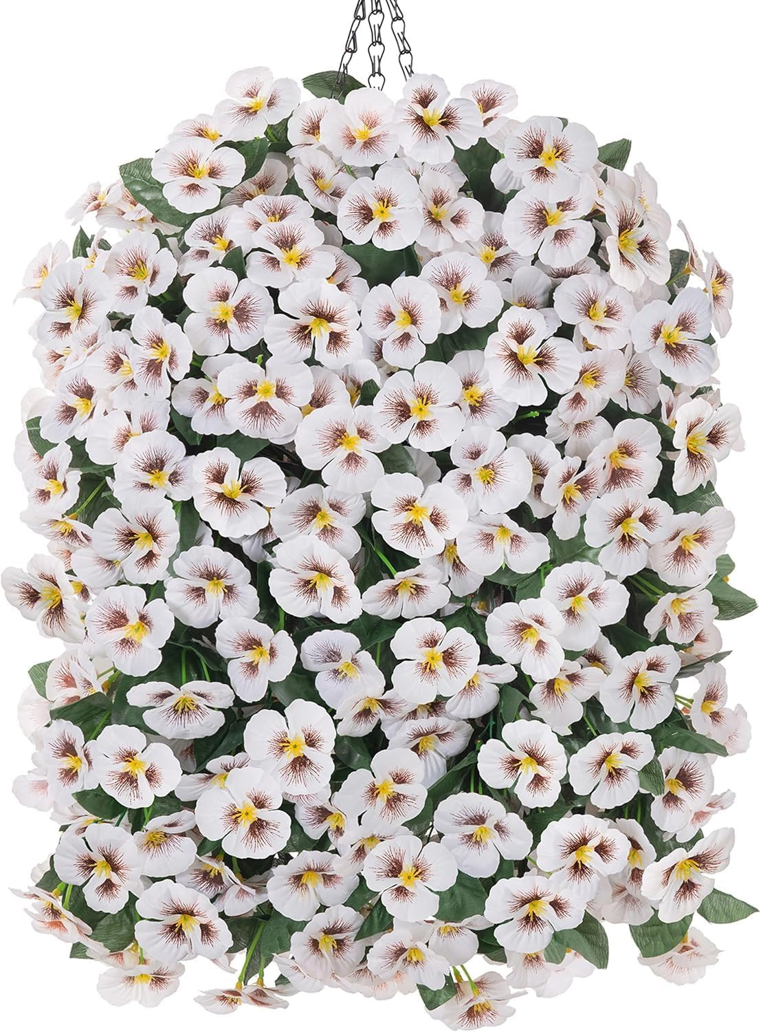 4Pcs Artificial Flowers for Outdoors Fake Pansy with Hanging Basket UV Resistant