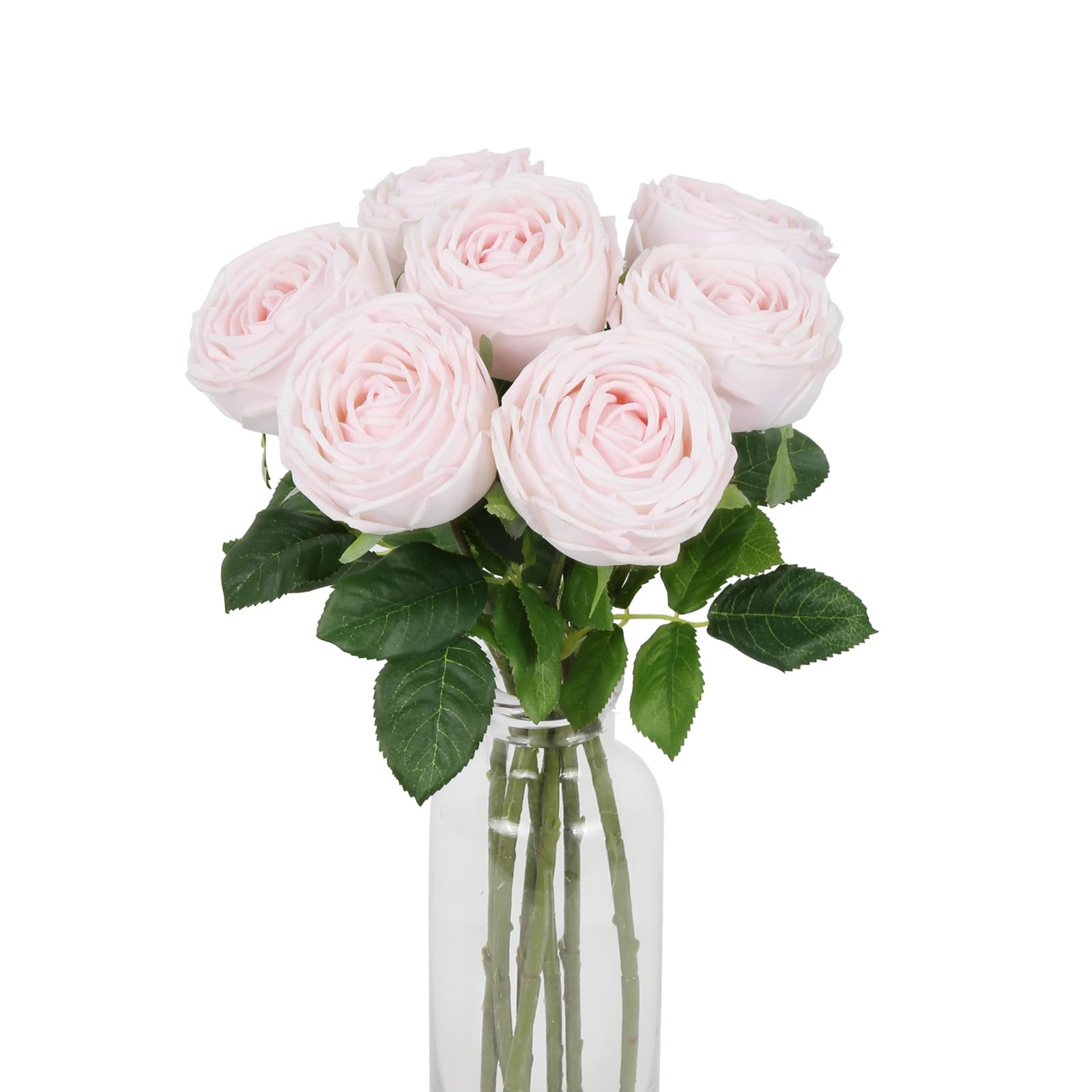 5 PCS Pale Pink Real Touch Latex Silk Artificial Roses Fake Flowers Centerpieces