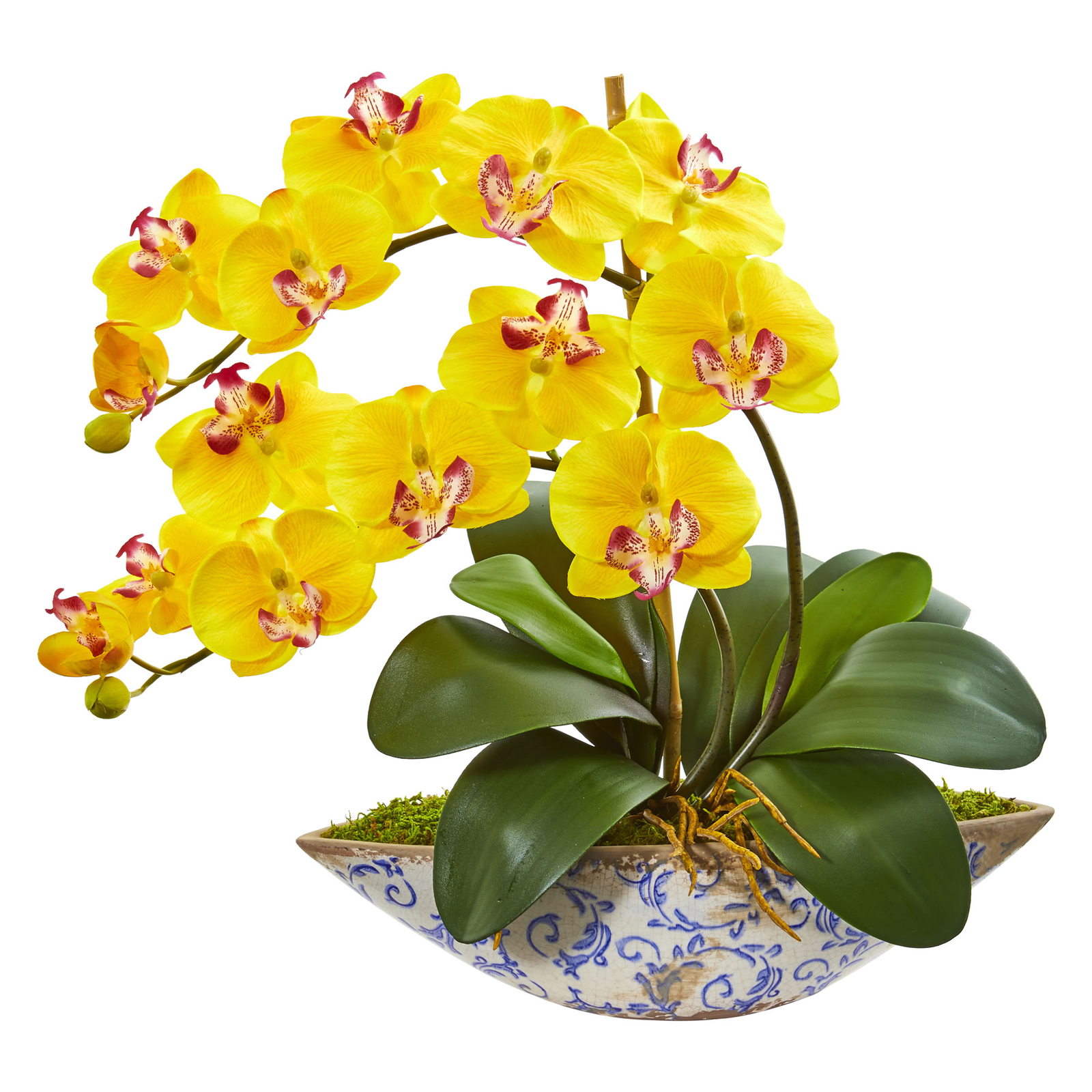 Nearly Natural Phalaenopsis Orchid Artificial Arrangement In Vase Yellow 16″