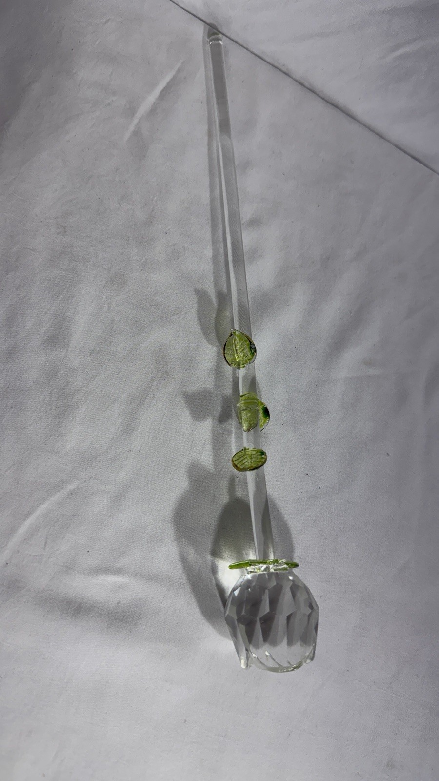 Artificial Glass Rose Flower Stem with Green Leaves Decorative Art 13in