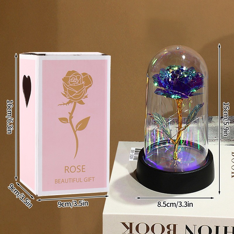 Eternal Rose LED Glass Dome Artificial Flower Romantic Gift for Her Anniversary
