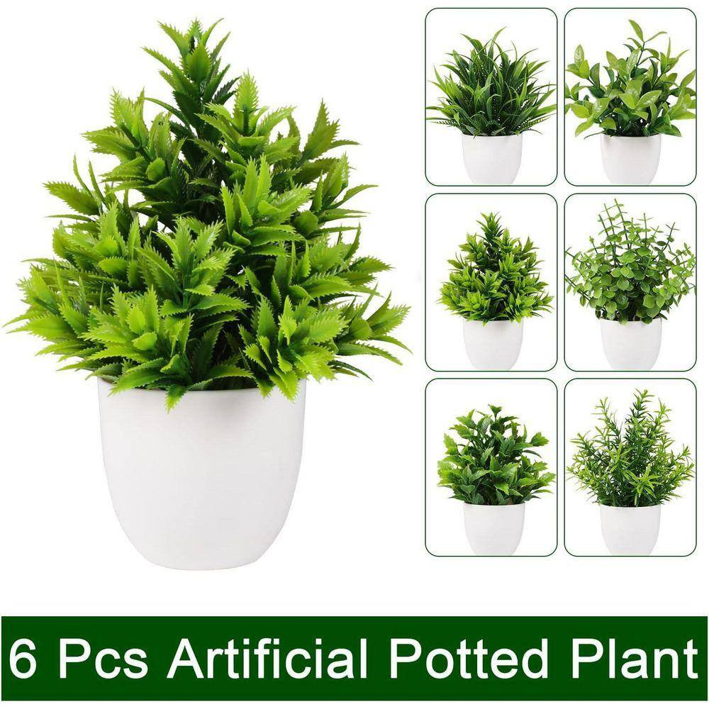 7 In. Green Family Indoor Artificial Shrub Plant Type Small Faux Potted Plant 6-