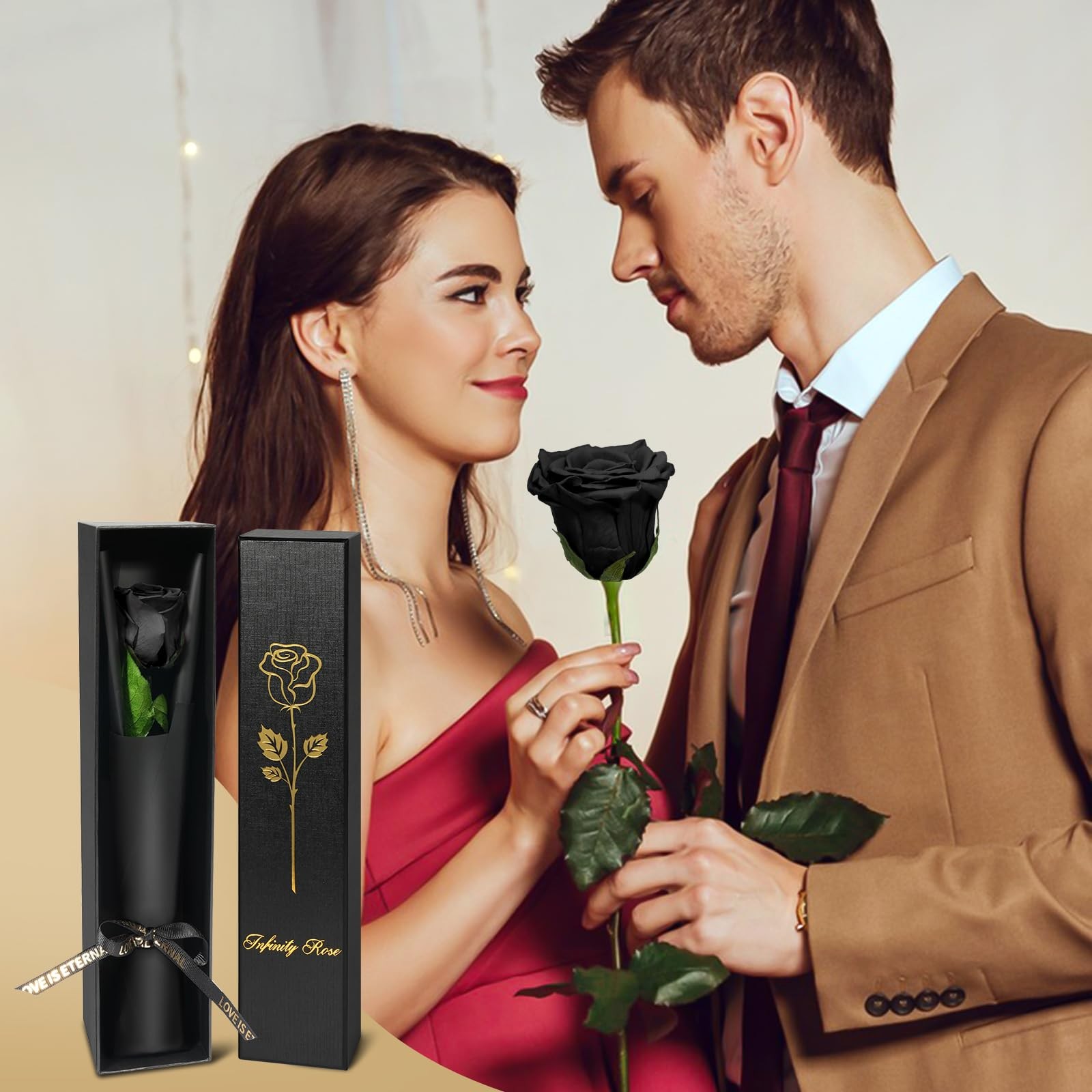 Preserved Black Rose Gift for Women, Mom, Forever Real Flower for Anniversary