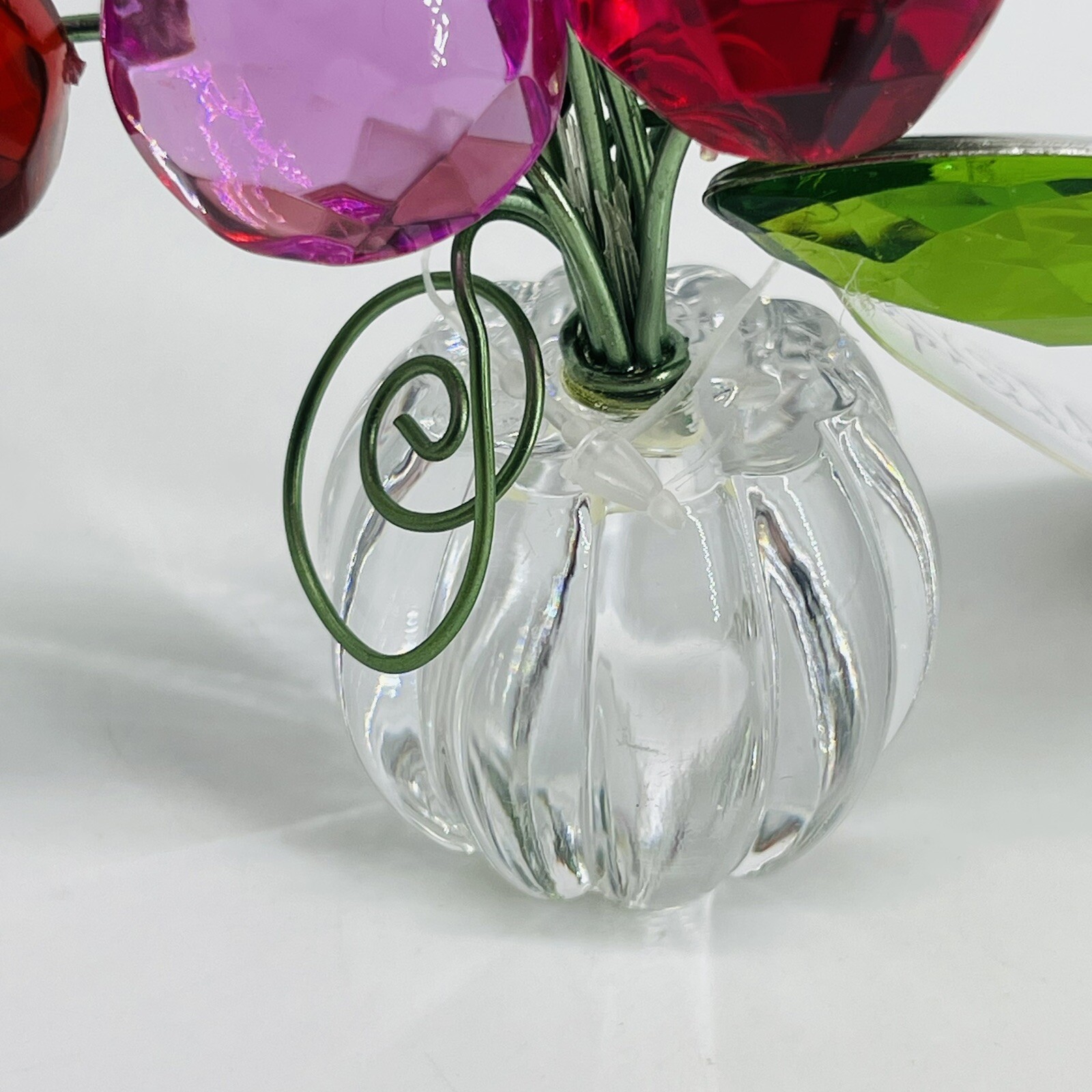 VINTAGE GANZ ROSE POSY POT RED PINK FAUX ACRYLIC PLASTIC FLOWER ARRANGEMENT