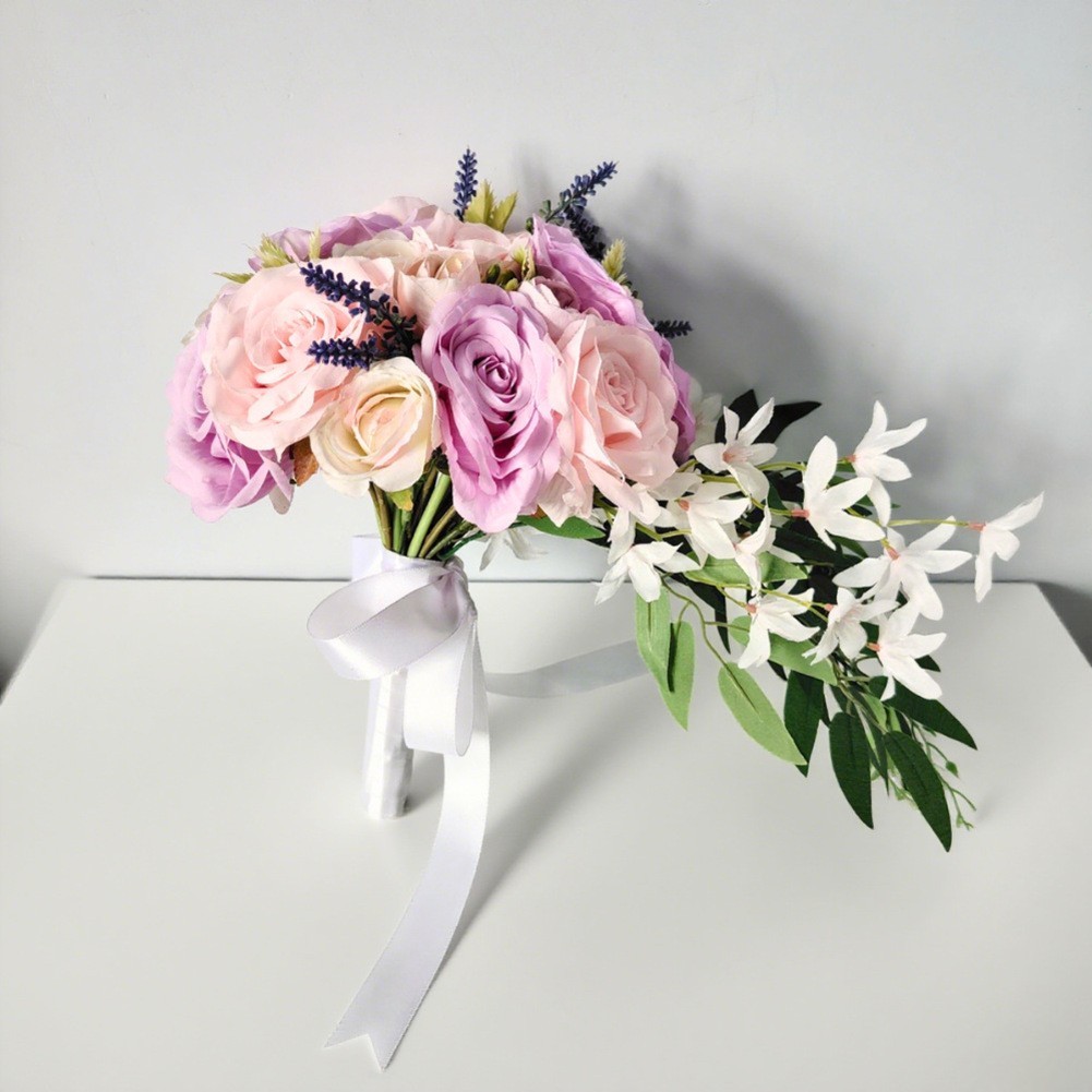 Cascading Bridal Bouquet Silk Roses Teardrop Style Wedding Floral Accessory