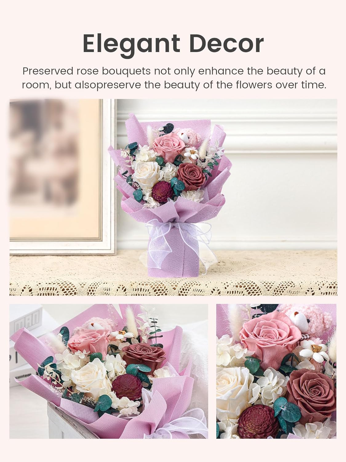 Forever Flower Bouquet Flowers for Delivery Prime Preserved Roses with Bear G…