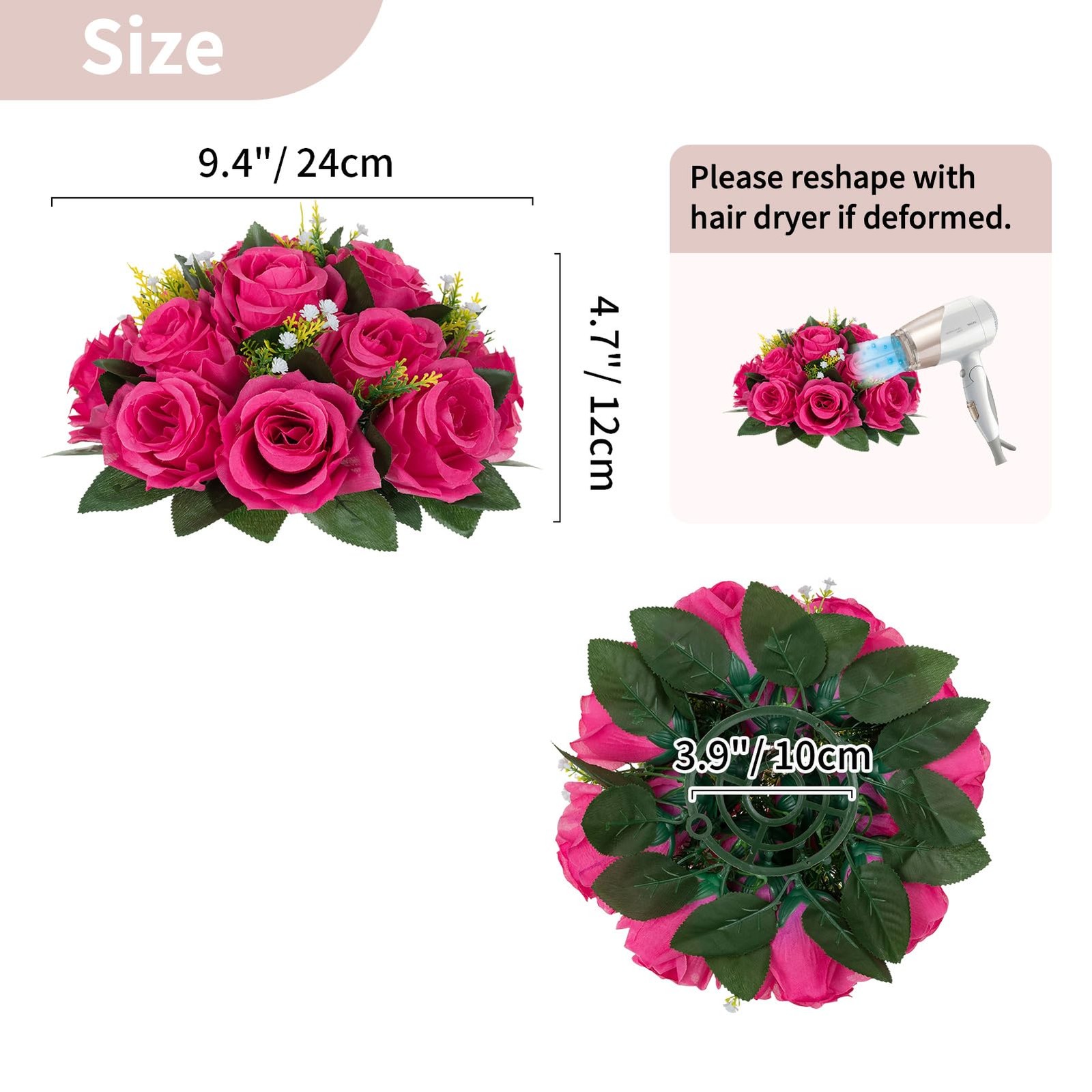 NUPTIO Flower Ball for Table Centerpieces 6 Pcs Hot Pink Artificial Rose Kiss…