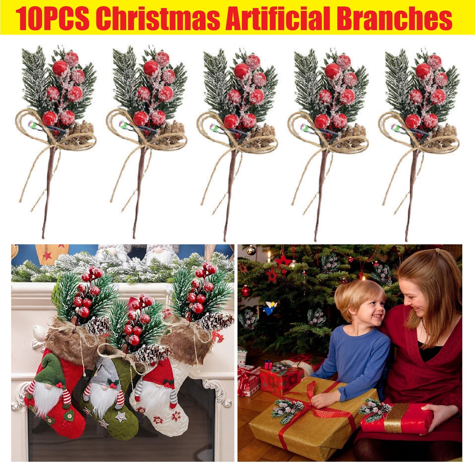 10x Artificial Christmas Floral Picks Red Fake Berry Picks Stems Ornament 6inch