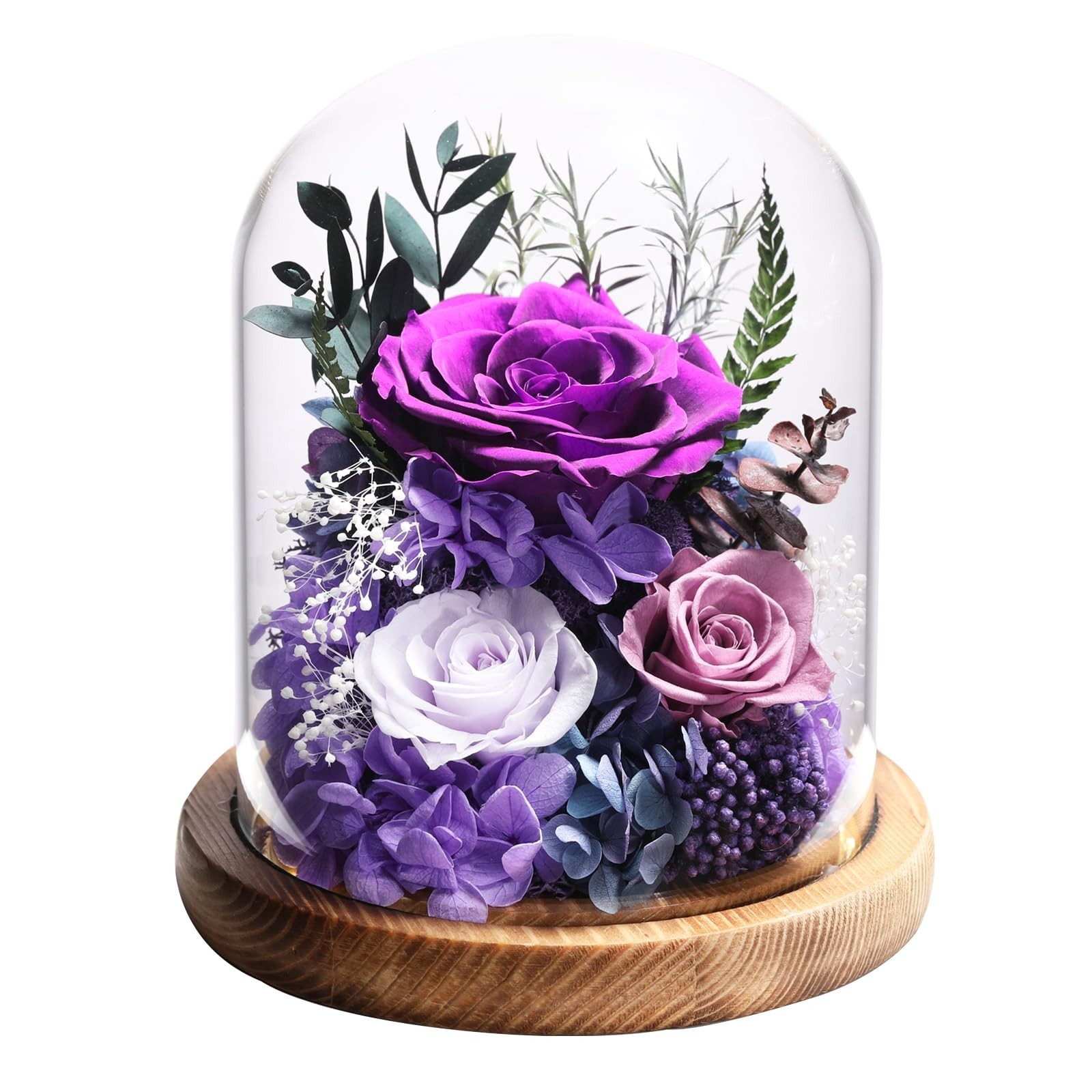 Preserved Purple Rose in Glass Dome – Long-Lasting Forever Flowers Gift for Wome