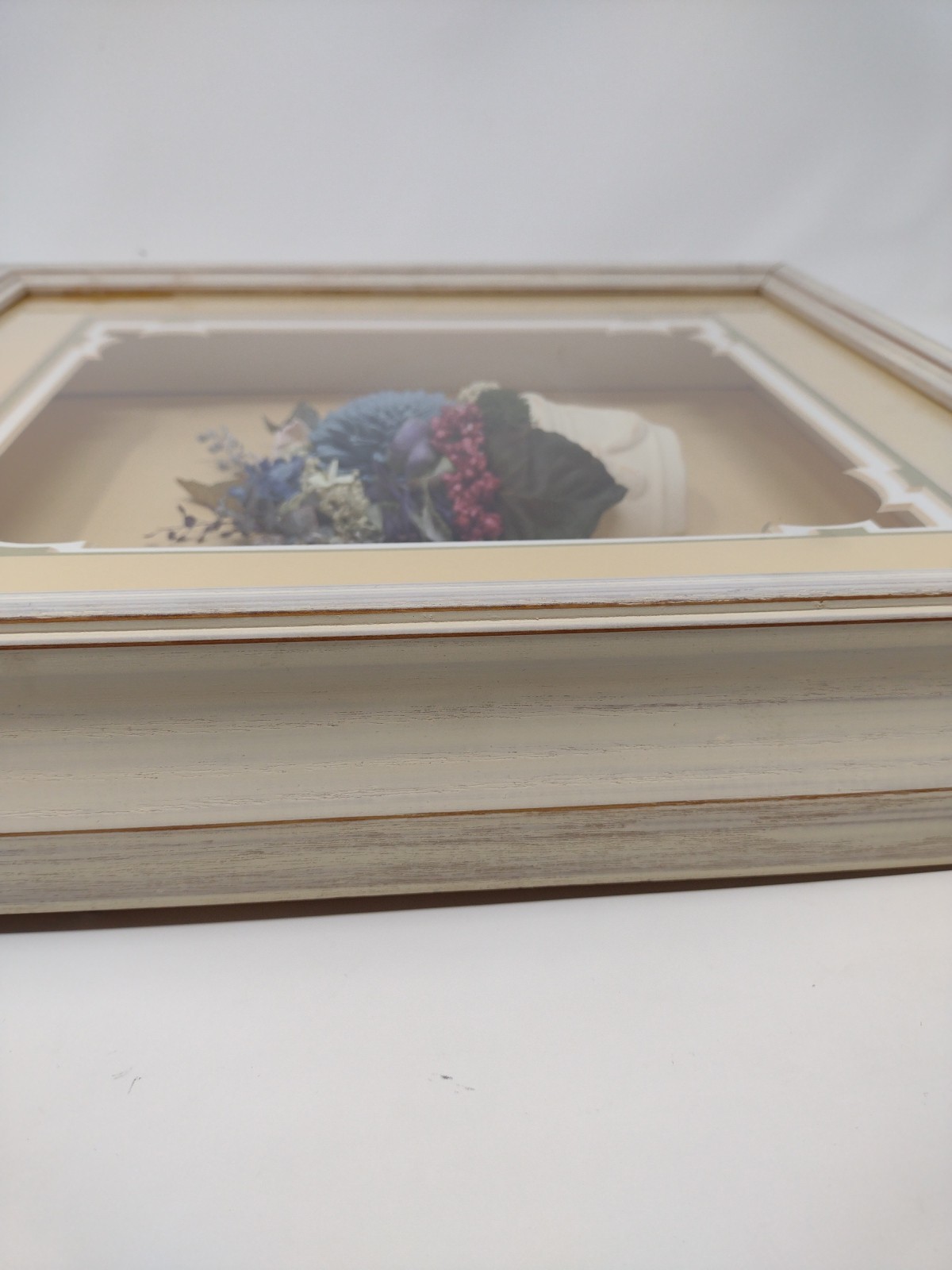 Vintage Handmade 3D Shadow Box Blue Flowers White Box Frame 56/500 Signed