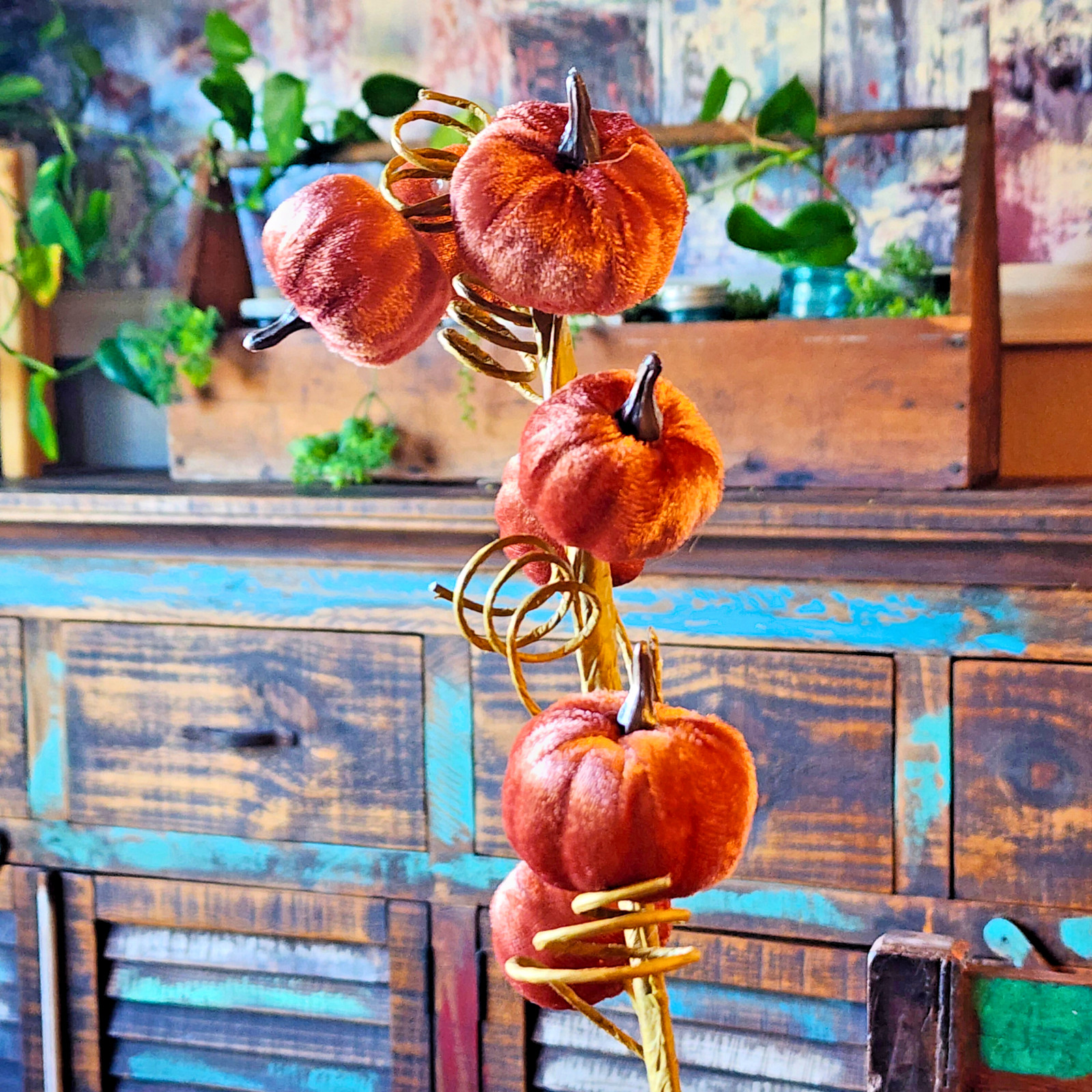 Velvet Pumpkin Floral Picks | Fall Harvest Stems | Rustic Autumn Centerpiece Dec