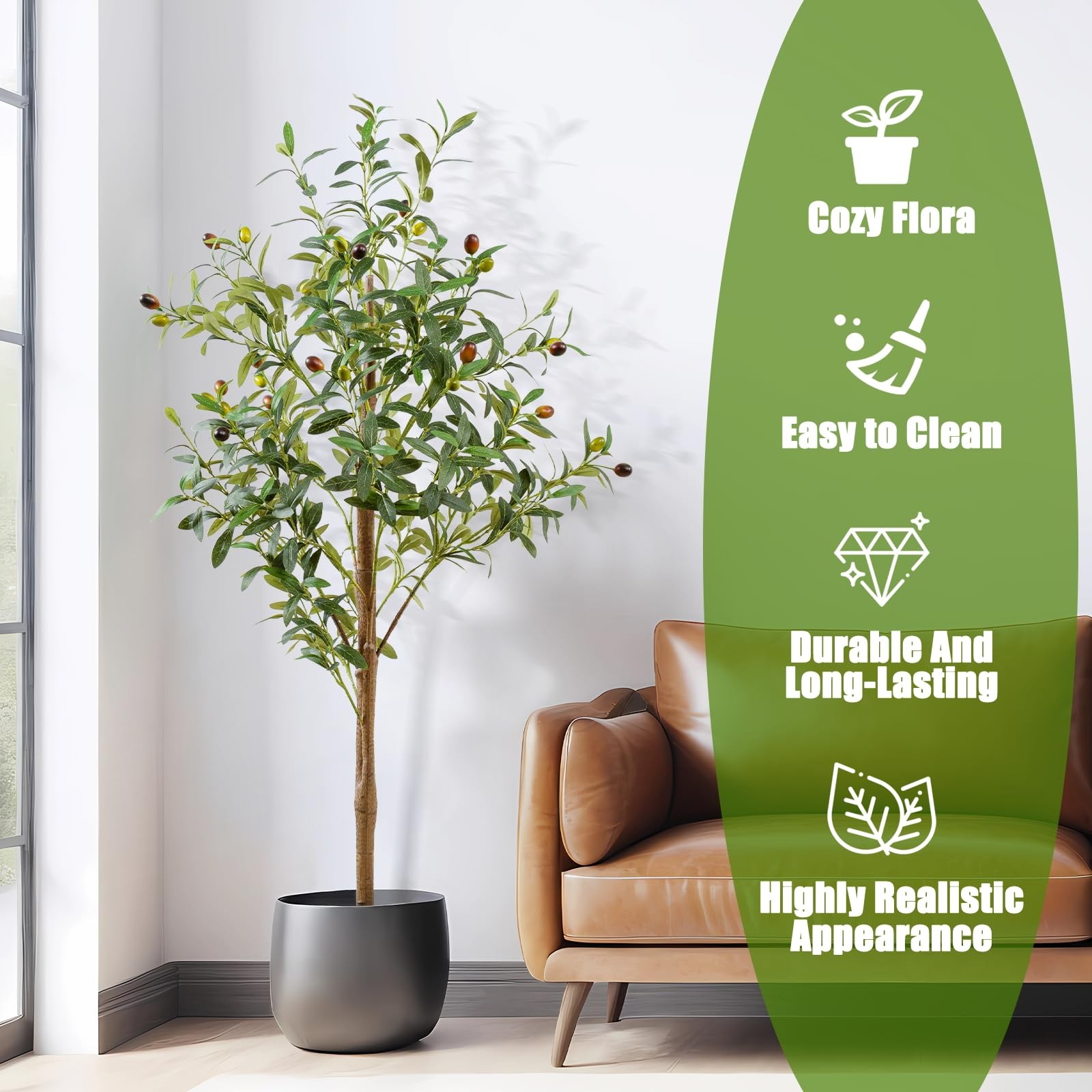 4FT Artificial Olive Tree Indoor, Tall Faux Olive Tree with Pot&Basket, Large…