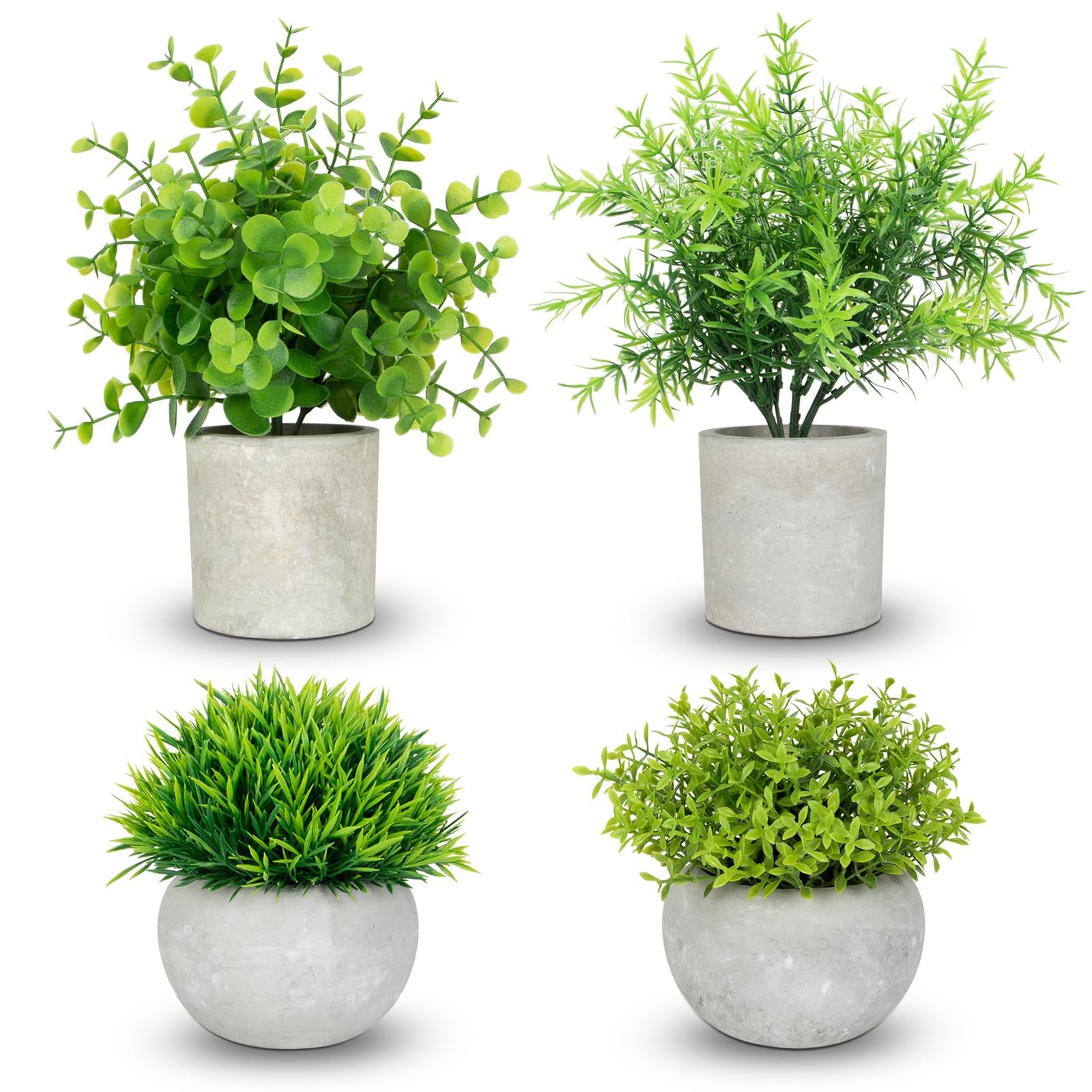 4 Pack Small Fake Plants Indoor, Mini Potted Artificial Plants Eucalyptus Ros…