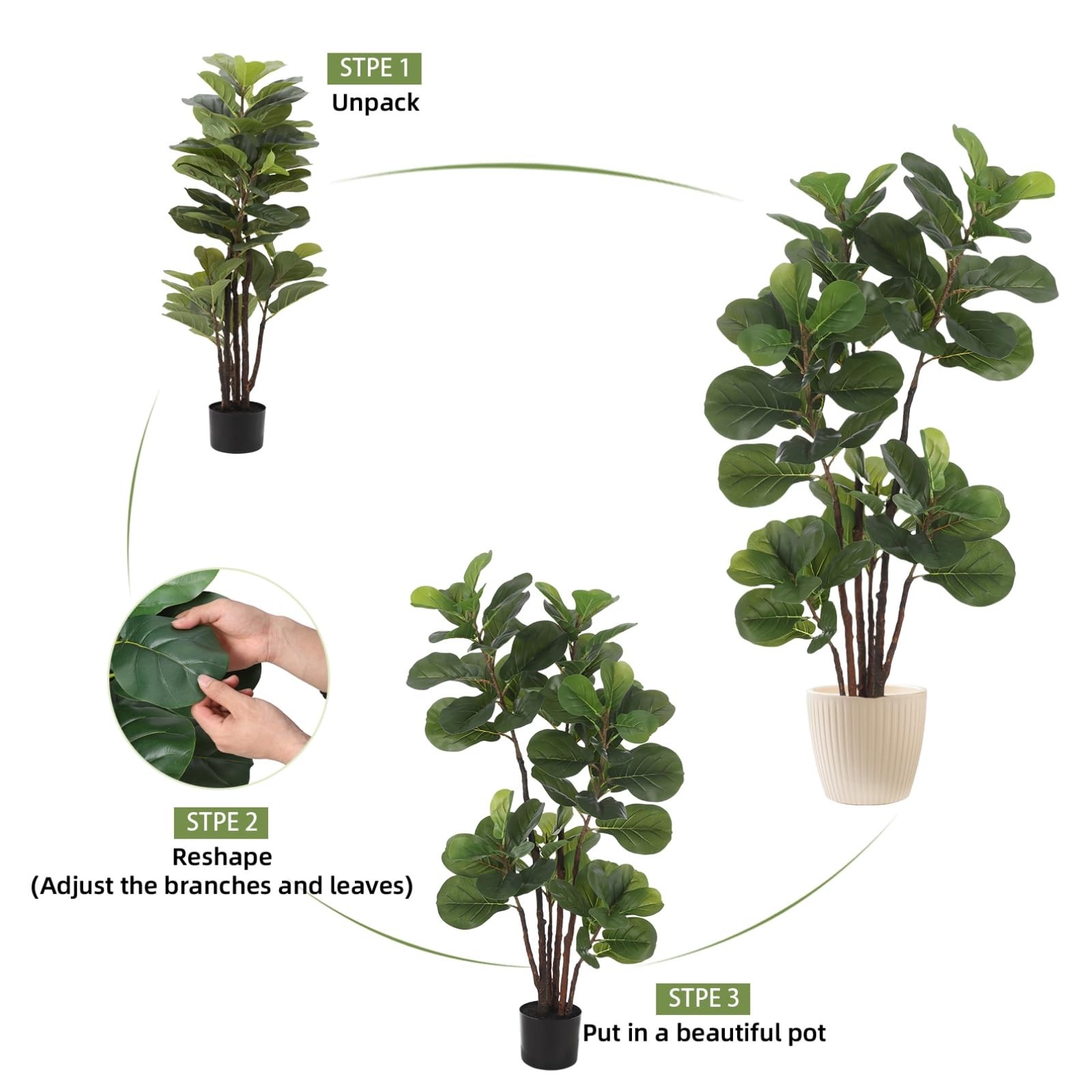 Faux Fiddle Leaf Fig Tree, 4 Ft Artificial Ficus Lyrata Plant with 72 Fiddle …