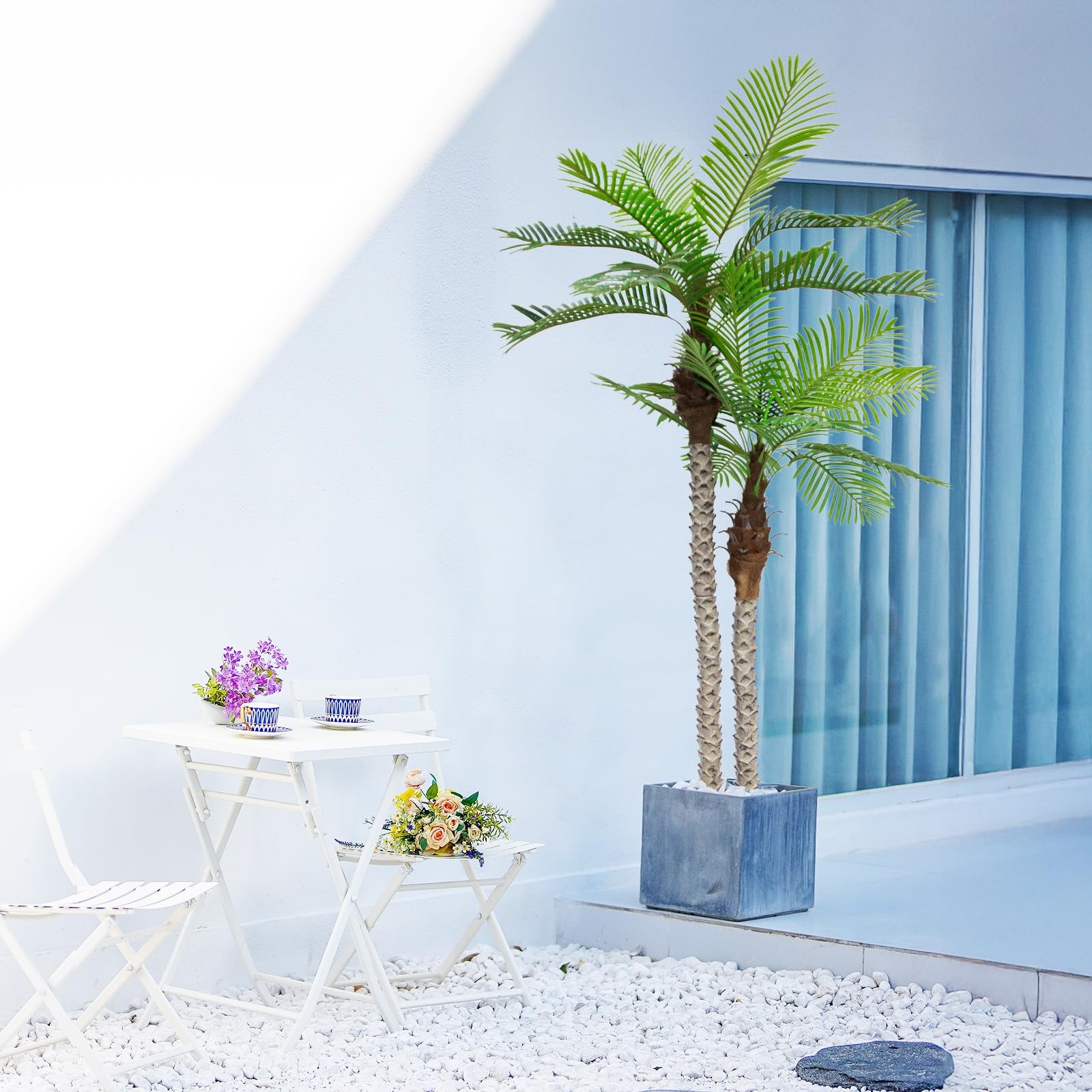 8FT Artificial Palm Tree with Realistic Bark & Leaves, UV Resistant Faux Indo…