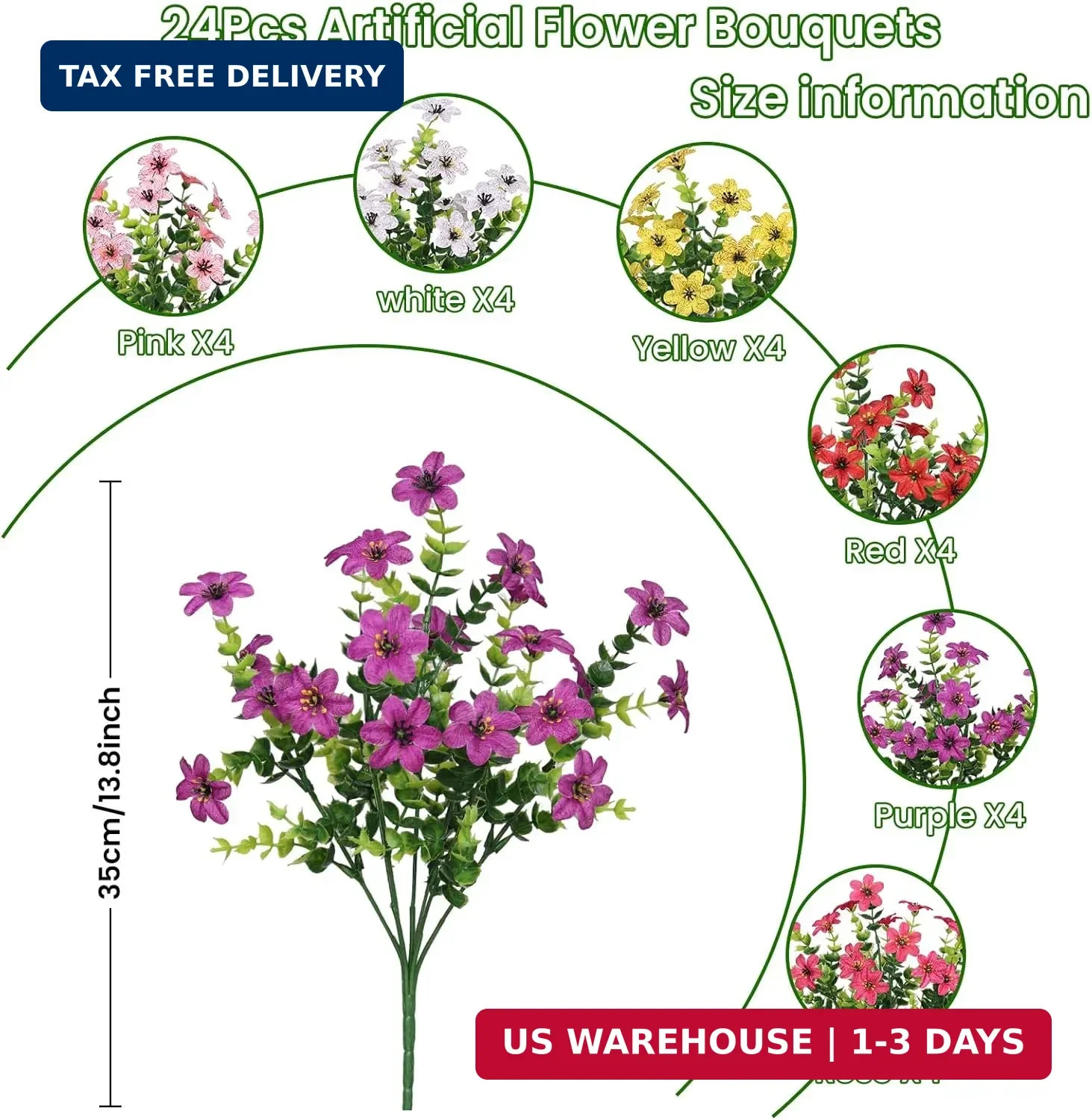 SHareconn 24 Bundles Artificial Flowers for Outdoors Spring Decoration, Fake Sil