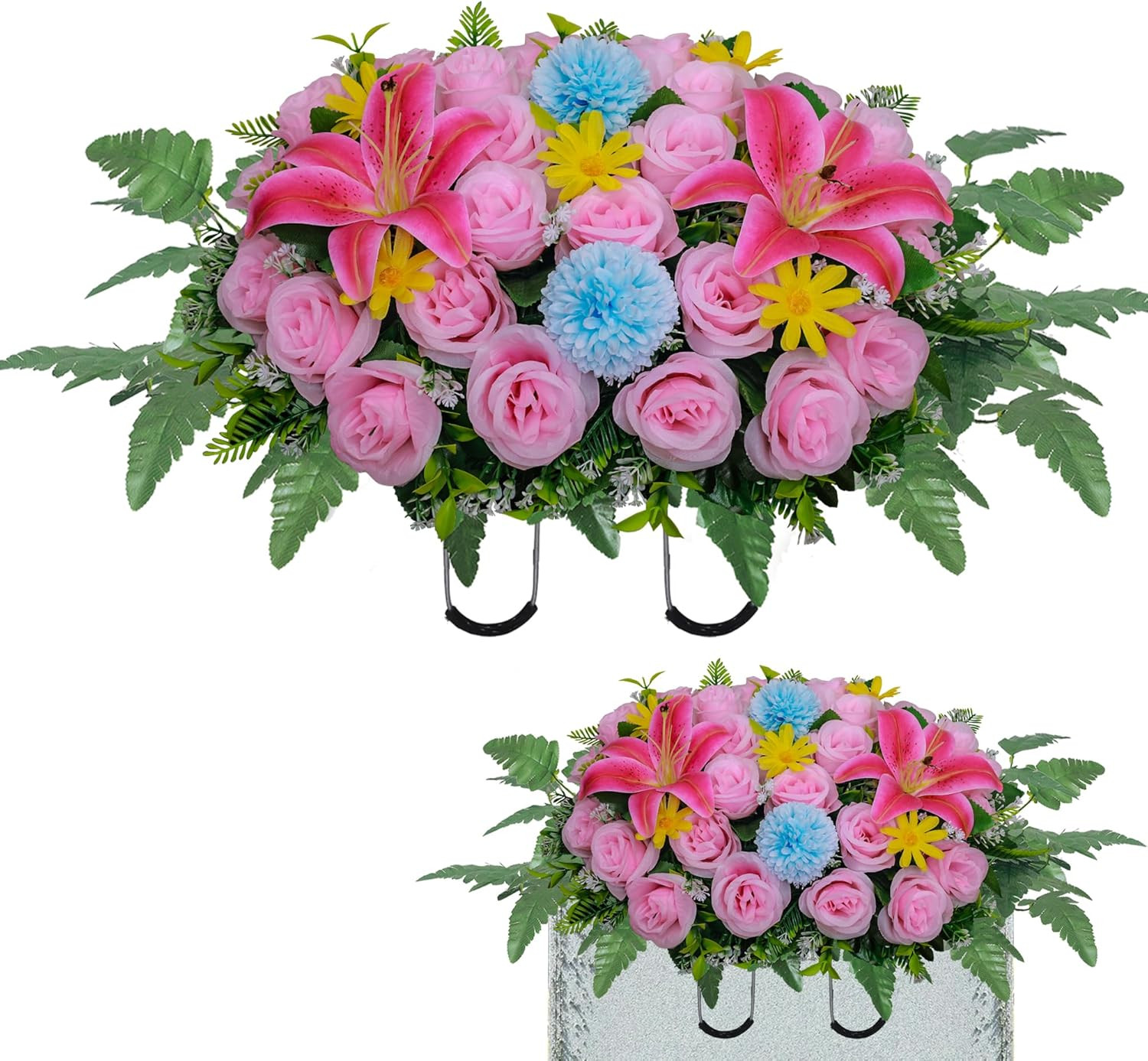Artificial Cemetery Flower Saddles,Headstone Saddles for Graves,Lily Rose Flo…