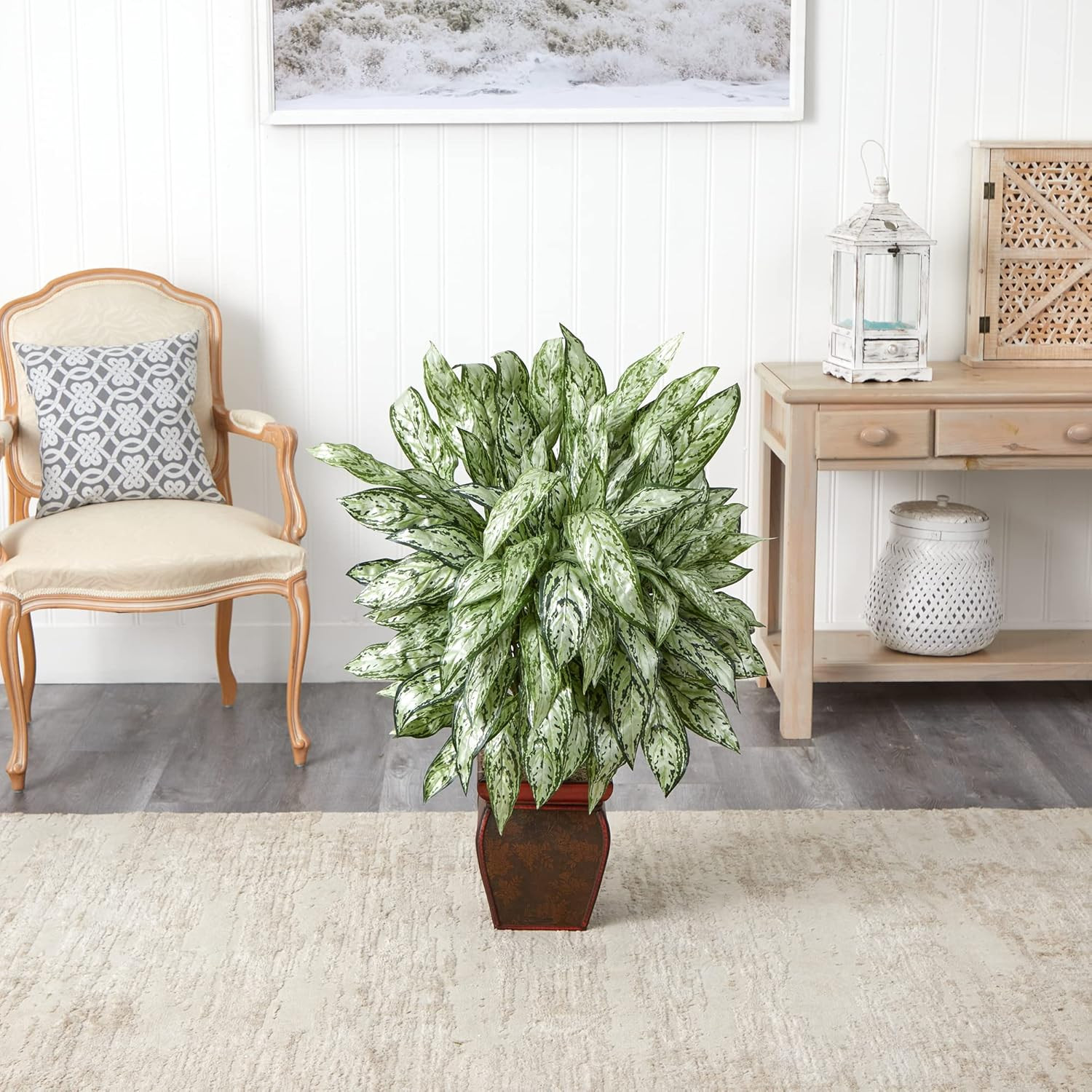 Elegant Silver Queen Silk Plant with Decorative Planter –