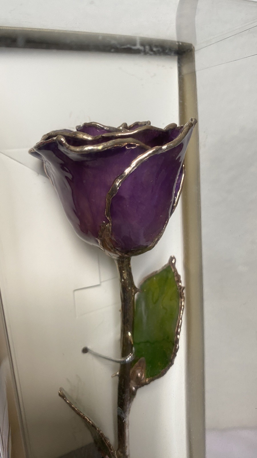 NEW UNOPENED Gift Box Lilac Purple Lacquer Dipped Silver Real Rose Decor