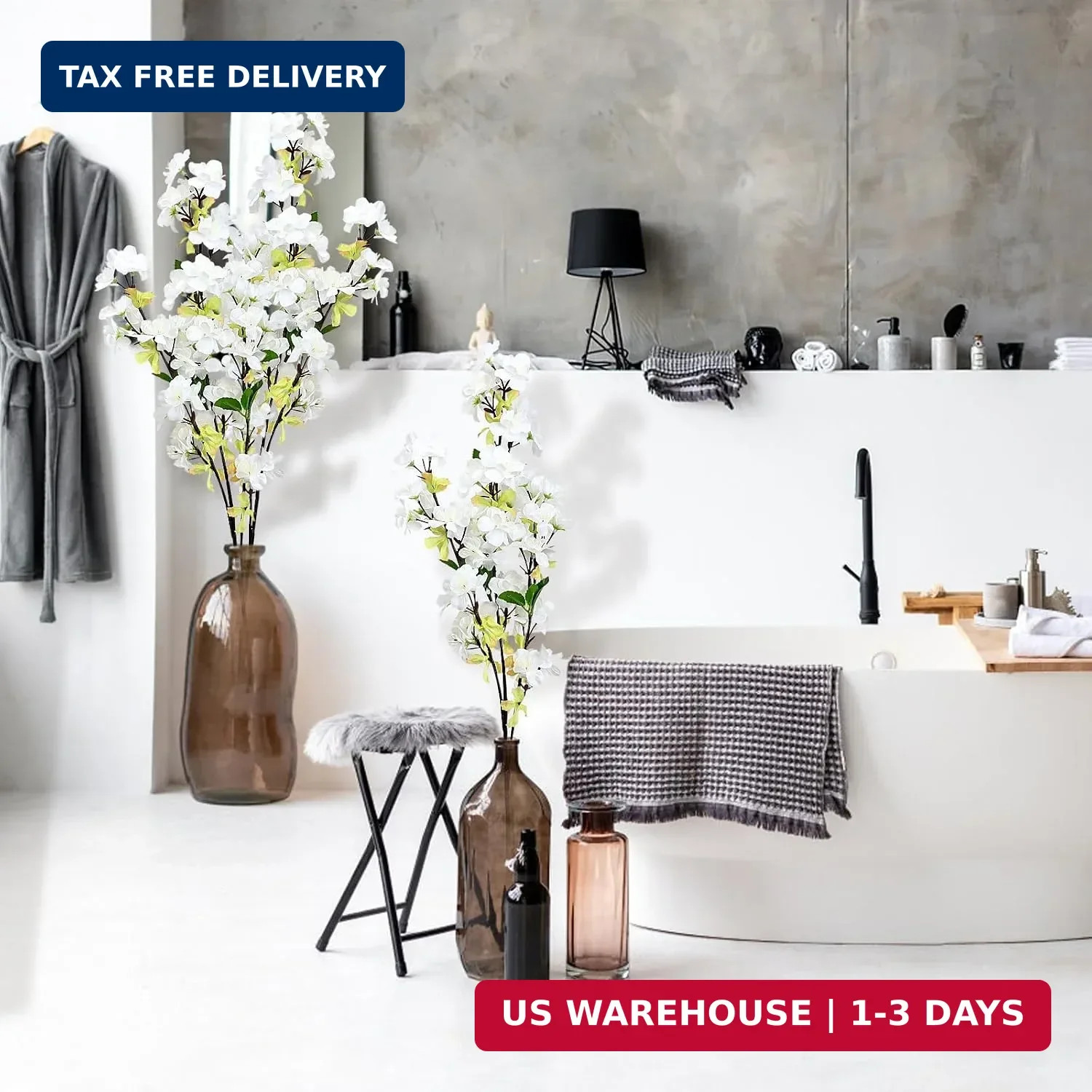 6Pcs White 27” Artificial Cherry Blossom Branches for Home Decor | Fake Silk, L