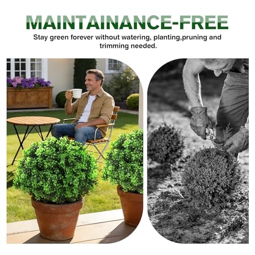 Artificial Topiary Ball Trees 25″ Set of 2, UV Resistant Faux Plants Boxwood
