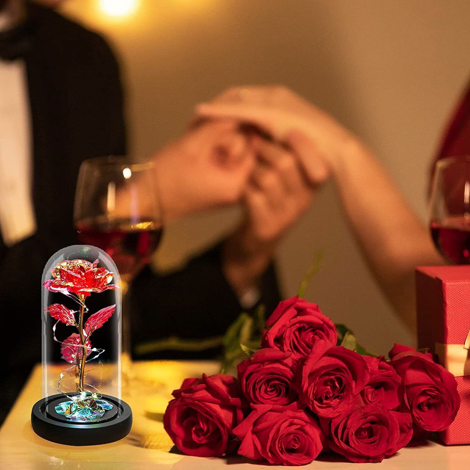 Eternal Forever Galaxy Rose Flower In Glass Dome LED Light Valentine’s Day Gift