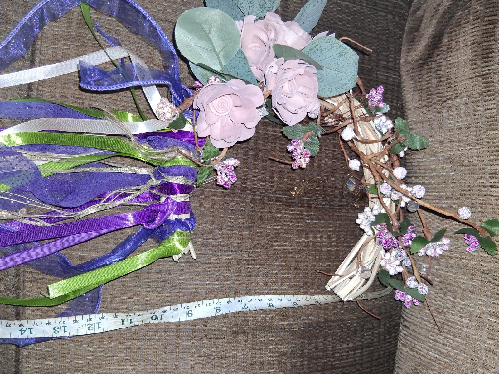 9″ Reiki Infused Wreath Mauve And Plum With Suncatcher, Bells And Charms
