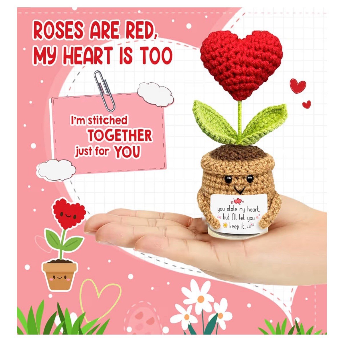 Crochet “YOU STOLE MY HEART” Heart Plant Flower-Perfect Gift