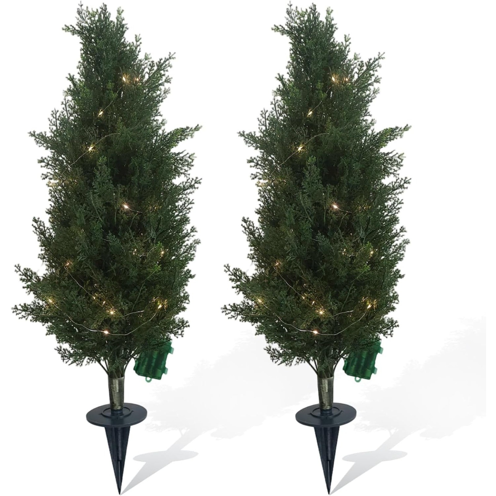 Outdoor Artificial Cedar Topiary Trees with LED Lights Set of 2 Faux Cypress