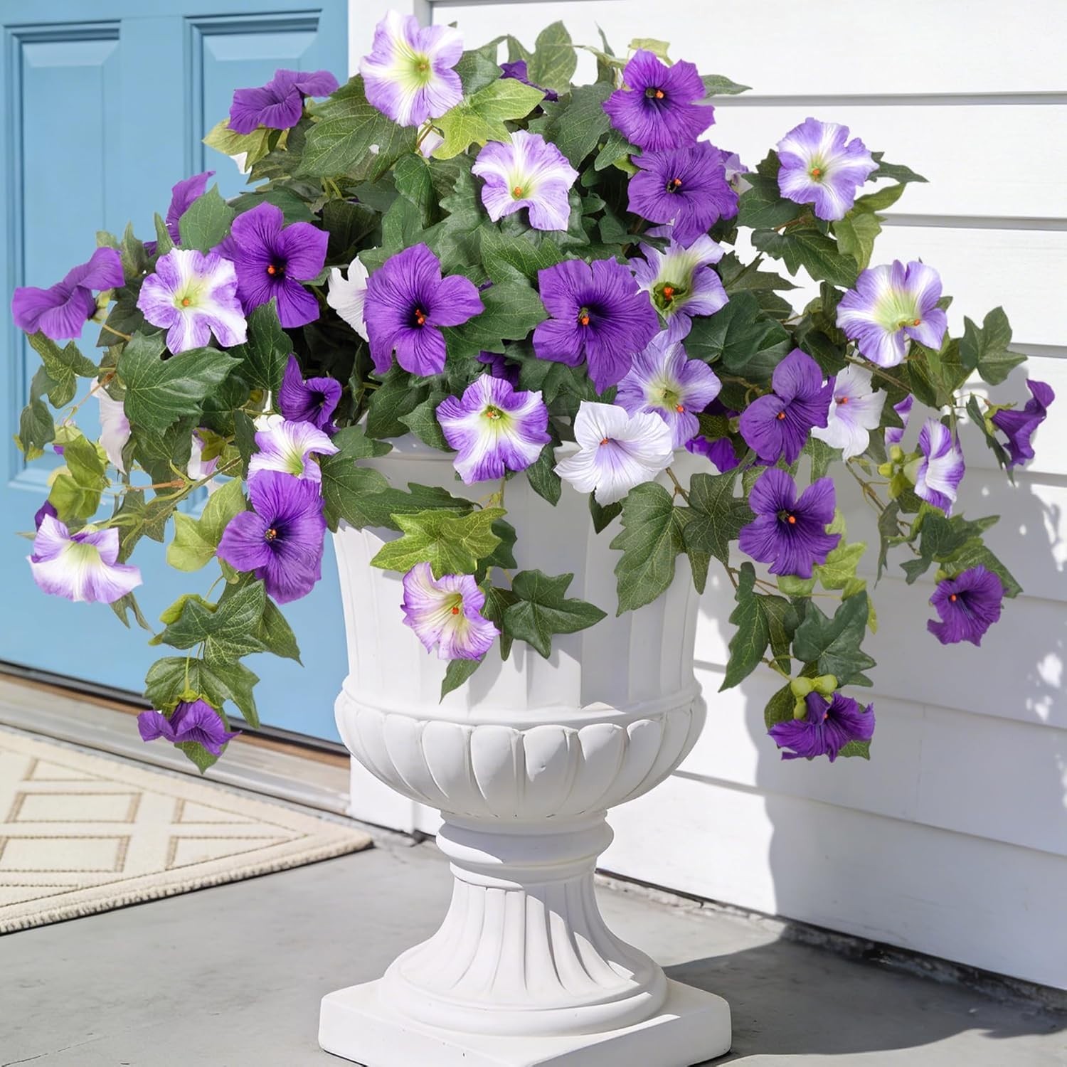 Realistic 2PCS Purple & White Fake Petunias – Maintenance-Free Floral Accents
